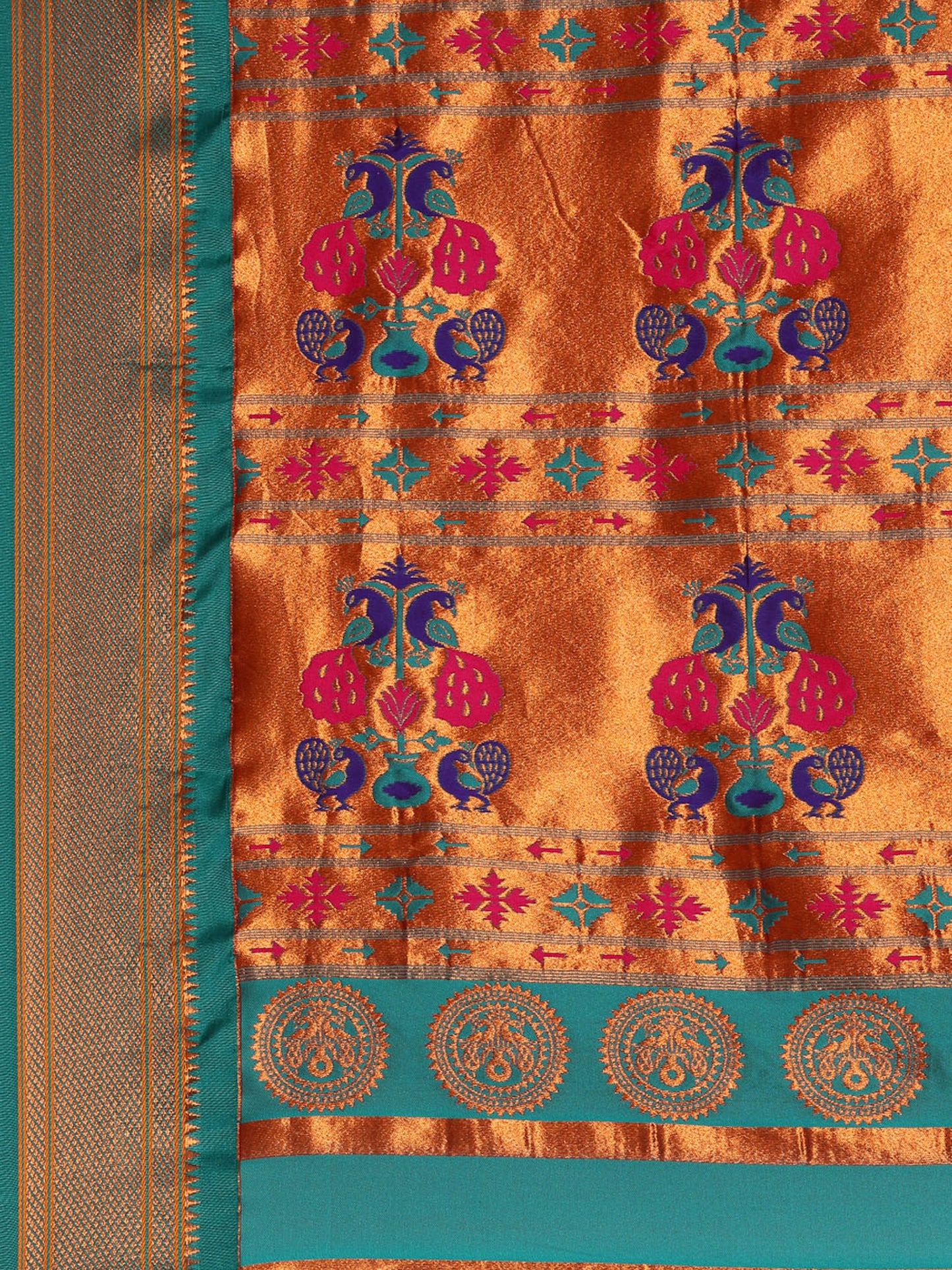 Swamini Orange & Rama Soft Silk Maharani Nauvari Paithani Saree