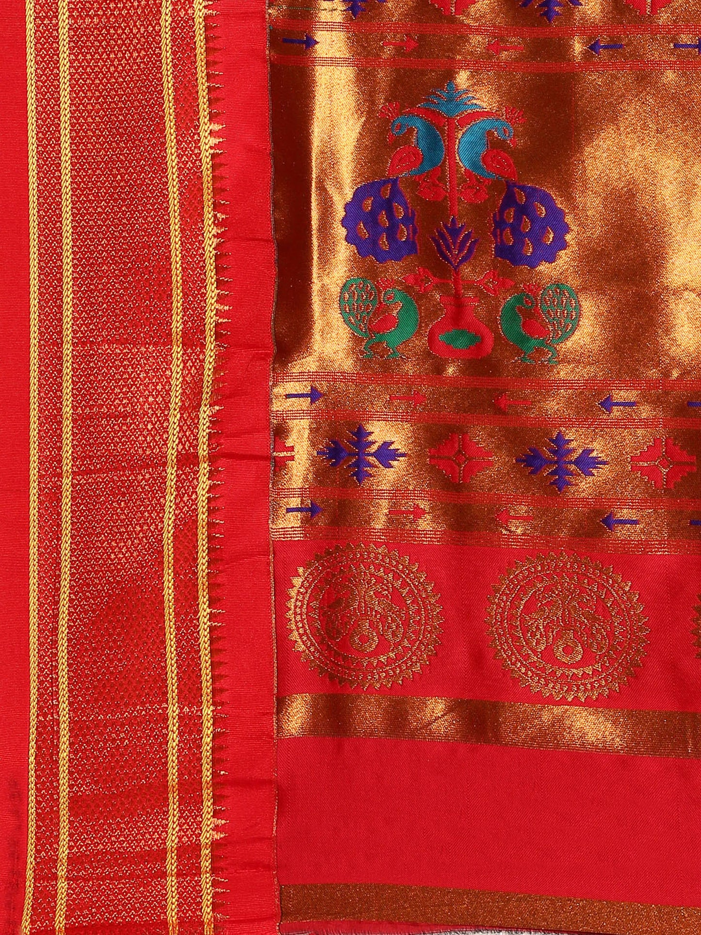 Neha Bottle Green & Red Soft Silk Maharani Paithani Saree