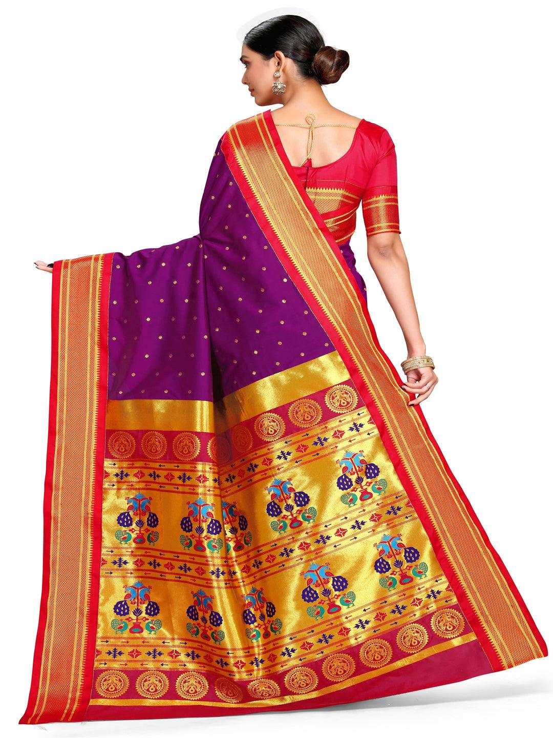 Shridevi Purple: Paithani Soft Silk Kadiyal Maharani Pallu Saree Varkala Silk Sarees