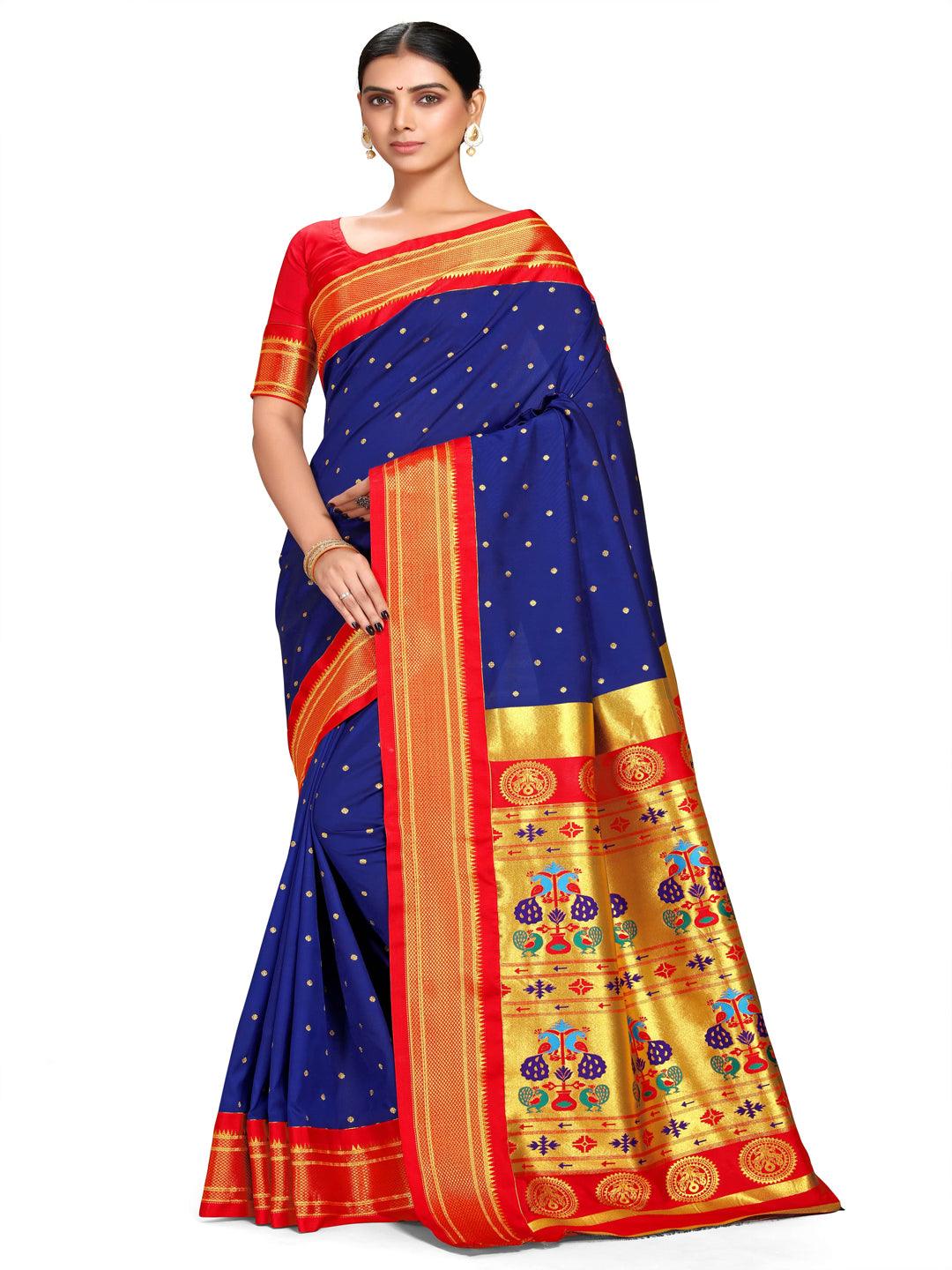Shridevi Royal Blue: Paithani Soft Silk Kadiyal Maharani Pallu Saree     Varkala Silk Sarees