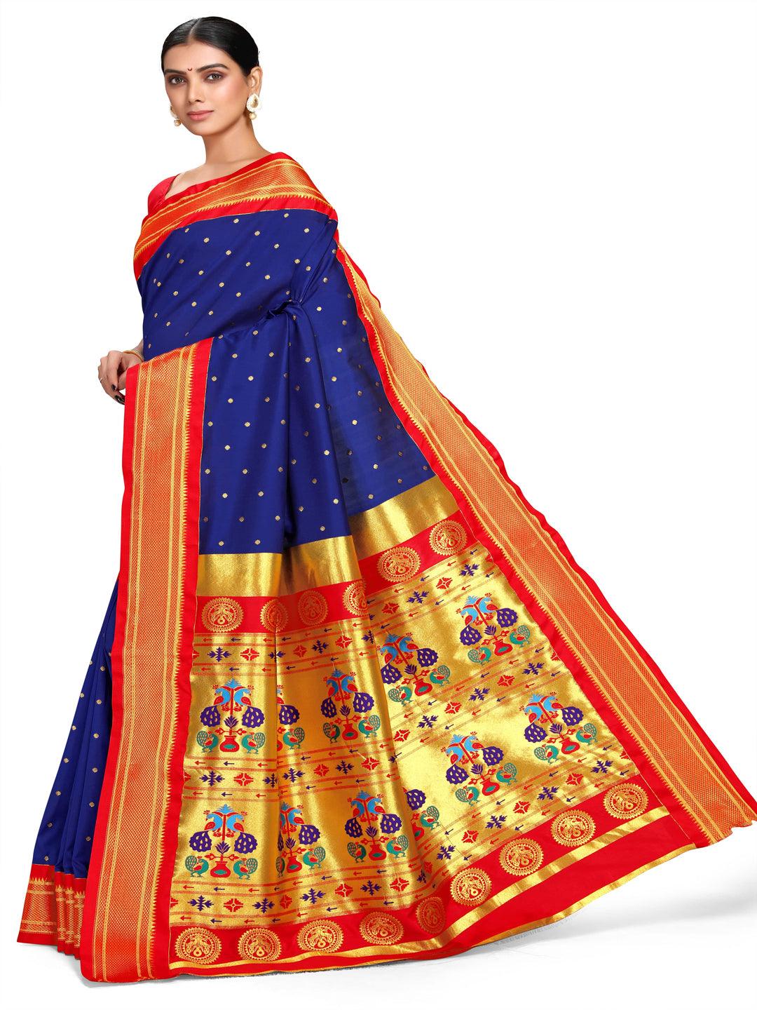Shridevi Royal Blue: Paithani Soft Silk Kadiyal Maharani Pallu Saree     Varkala Silk Sarees