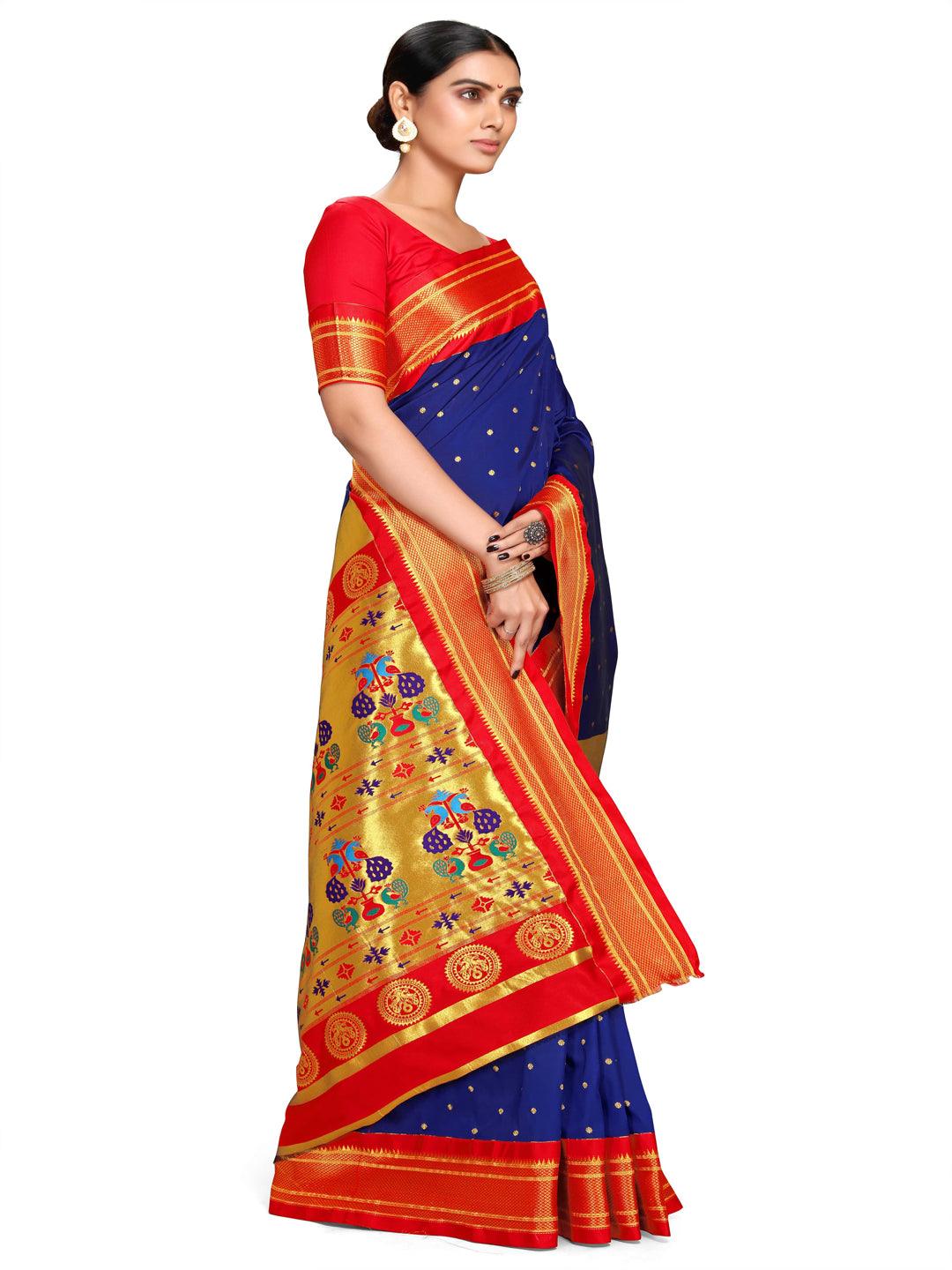 Shridevi Royal Blue: Paithani Soft Silk Kadiyal Maharani Pallu Saree     Varkala Silk Sarees