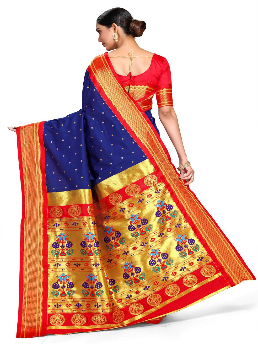 Shridevi Royal Blue: Paithani Soft Silk Kadiyal Maharani Pallu Saree Varkala Silk Sarees