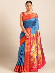 Neha Firozi & Red Soft Silk Maharani Paithani Saree