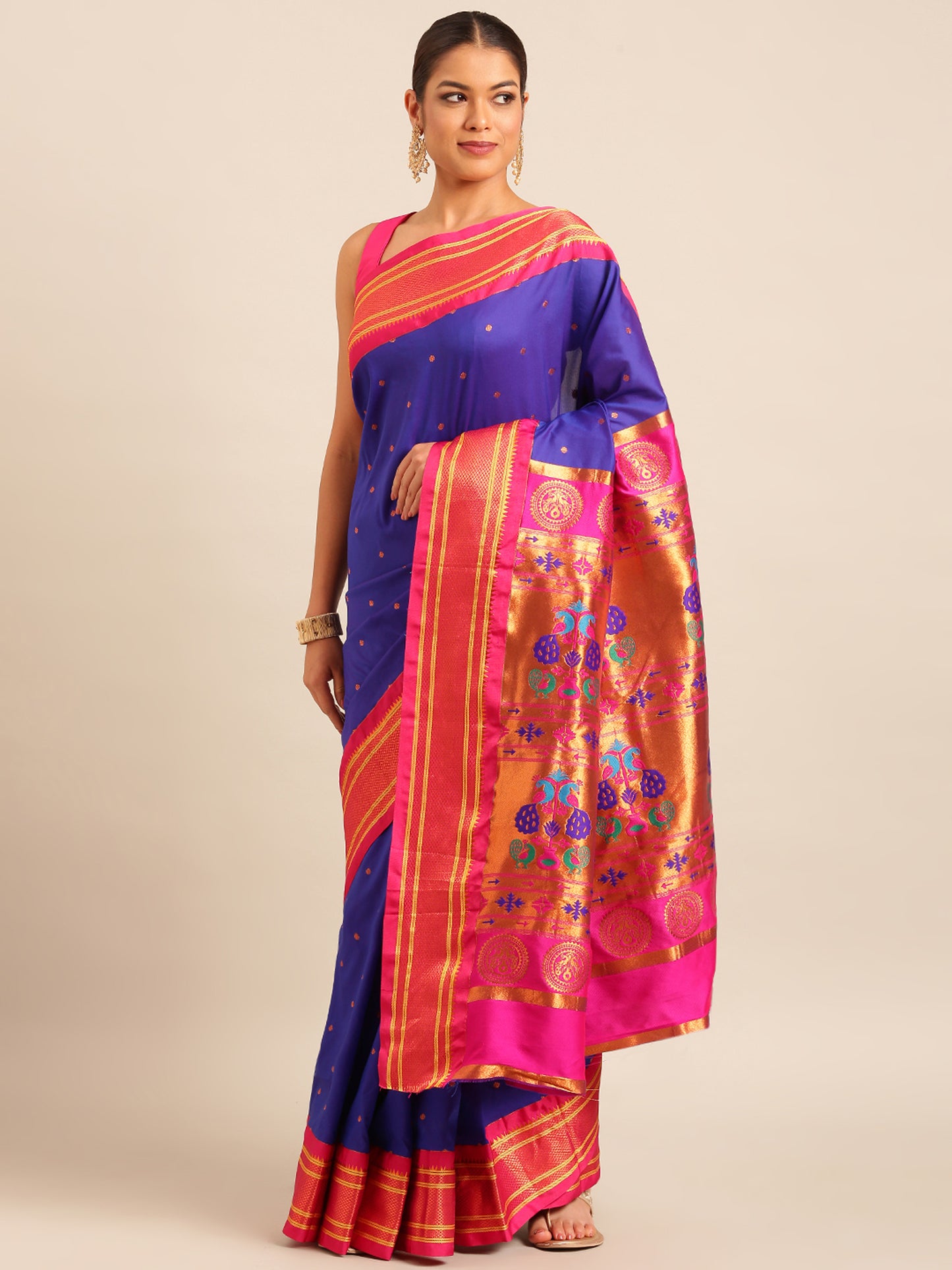 Neha Royal Blue & Pink Soft Silk Maharani Paithani Saree