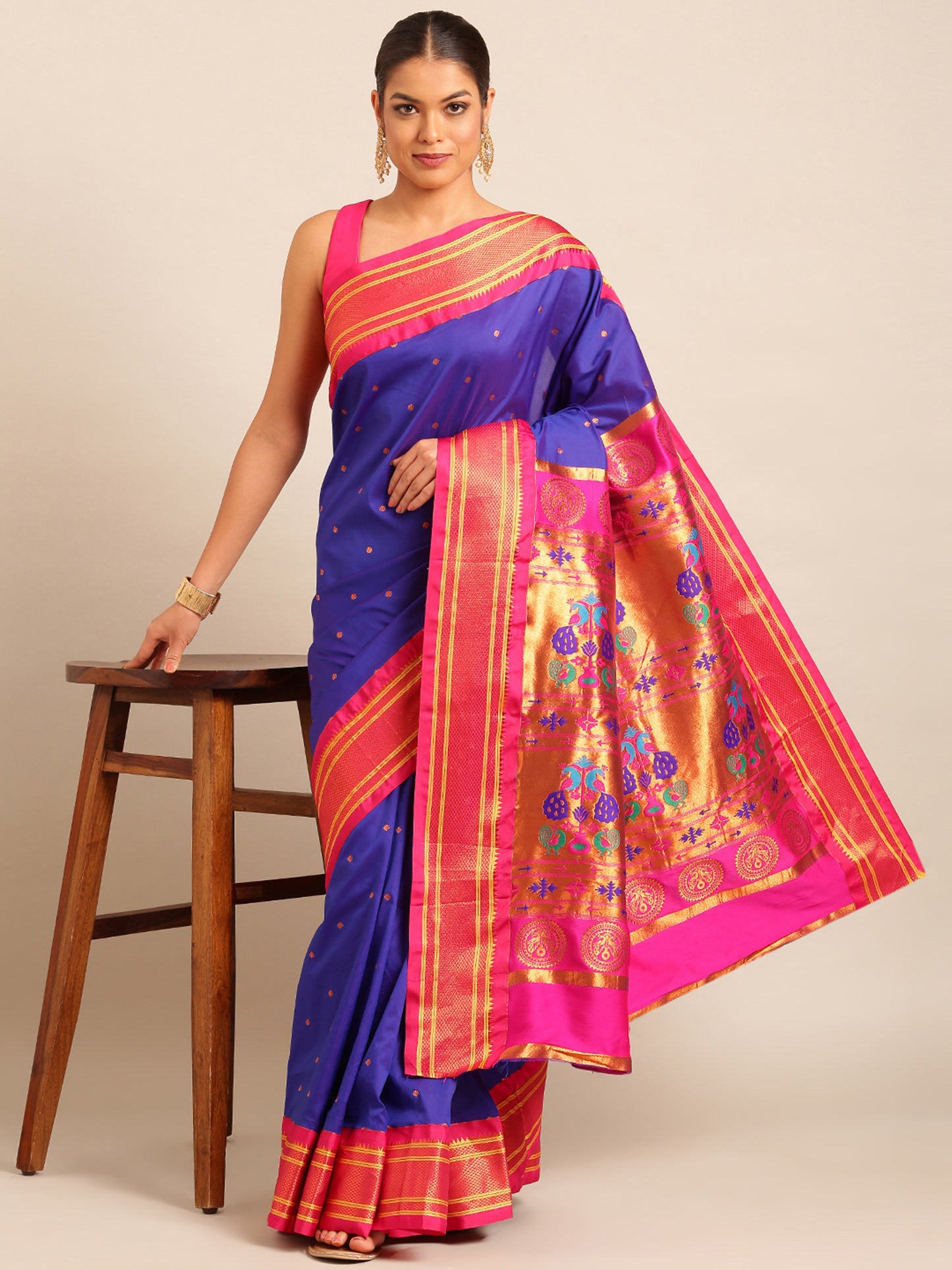 Neha Royal Blue & Pink Soft Silk Maharani Paithani Saree
