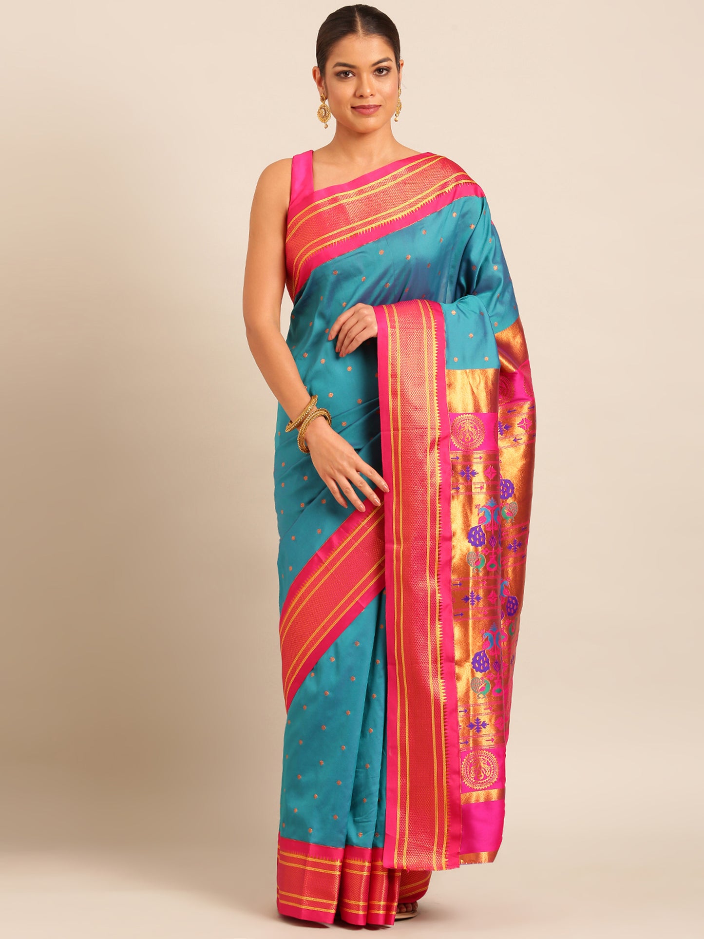 Neha Rama & Pink Soft Silk Maharani Paithani Saree