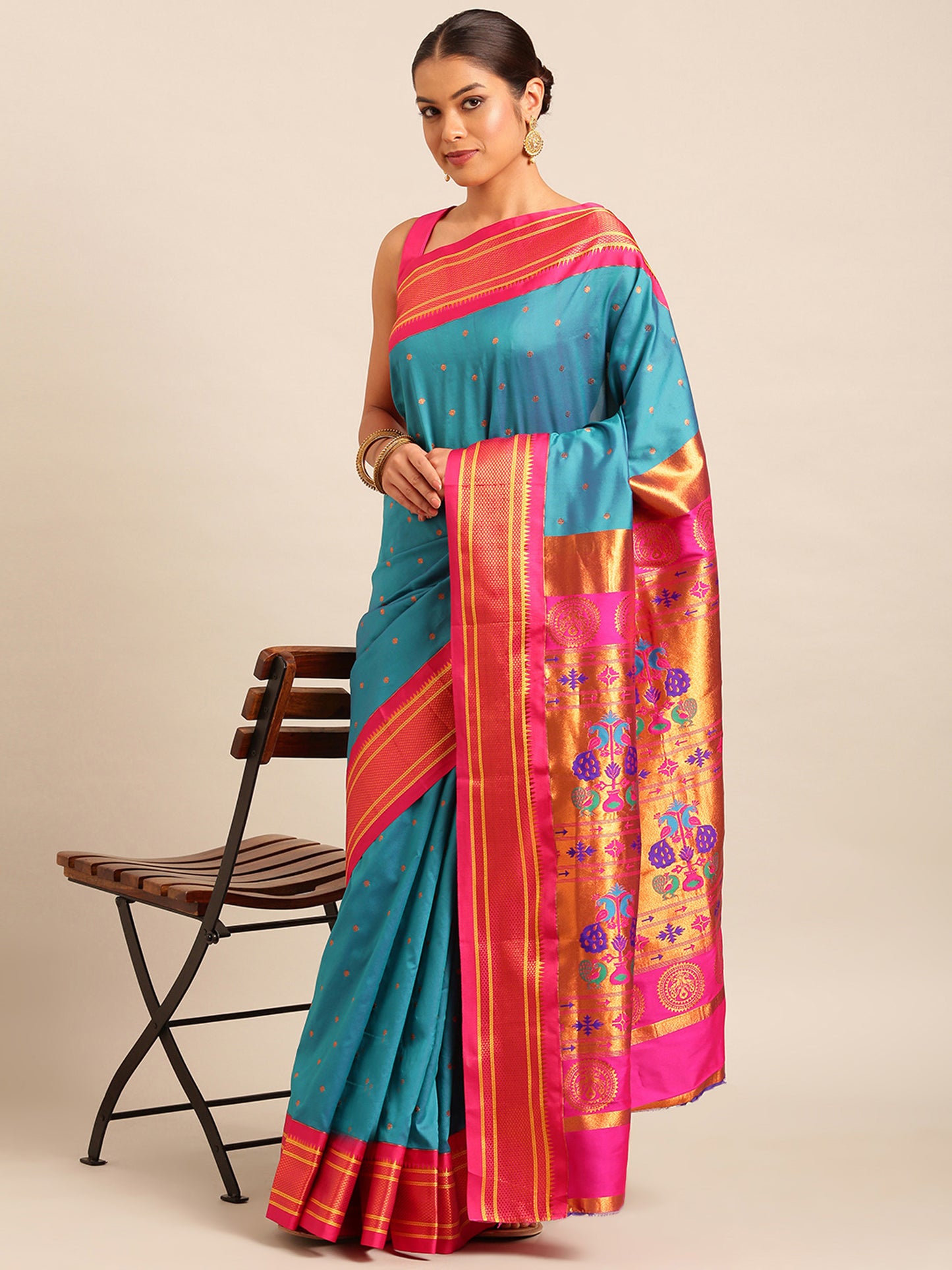 Neha Rama & Pink Soft Silk Maharani Paithani Saree