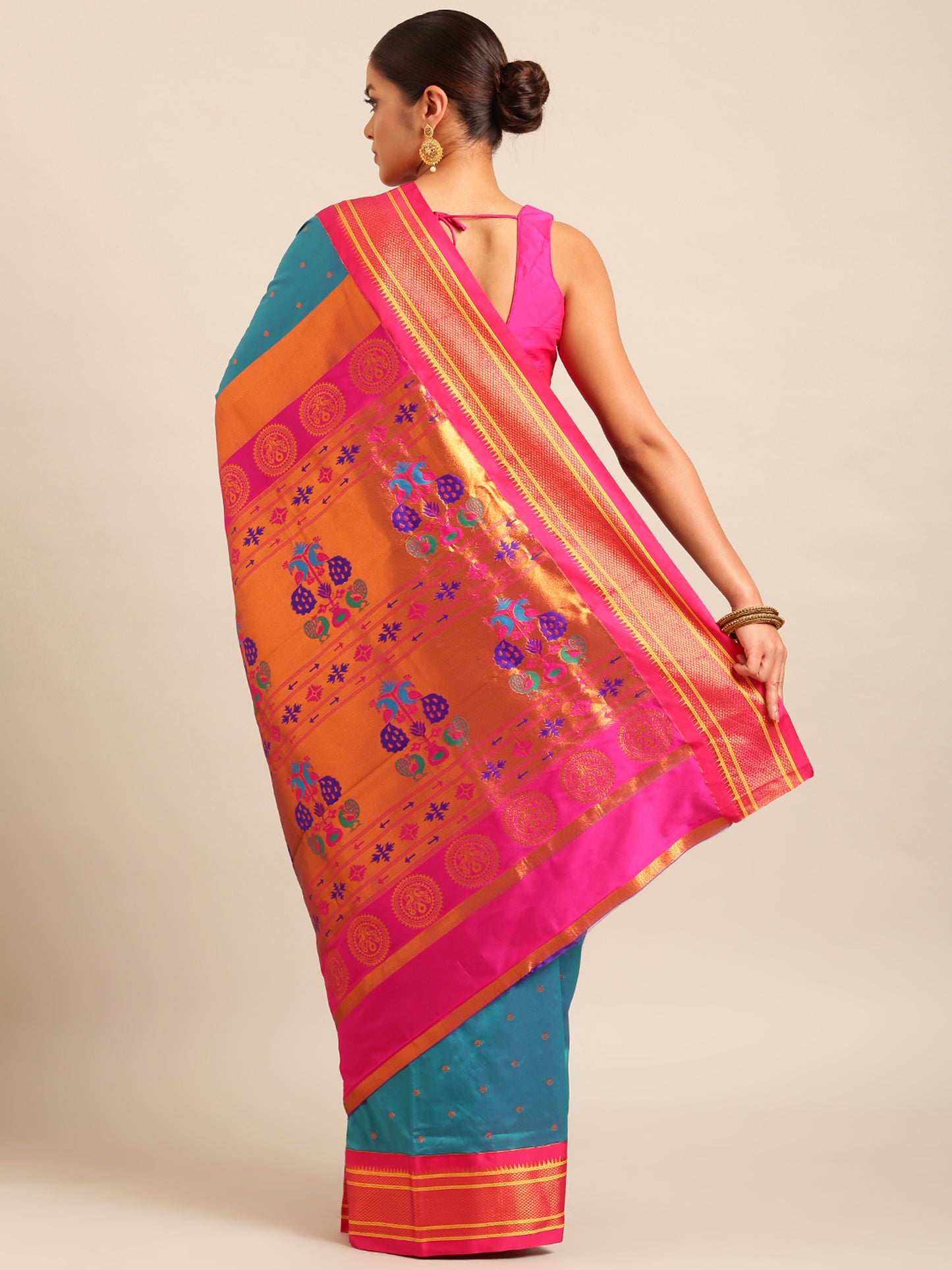 Neha Rama & Pink Soft Silk Maharani Paithani Saree