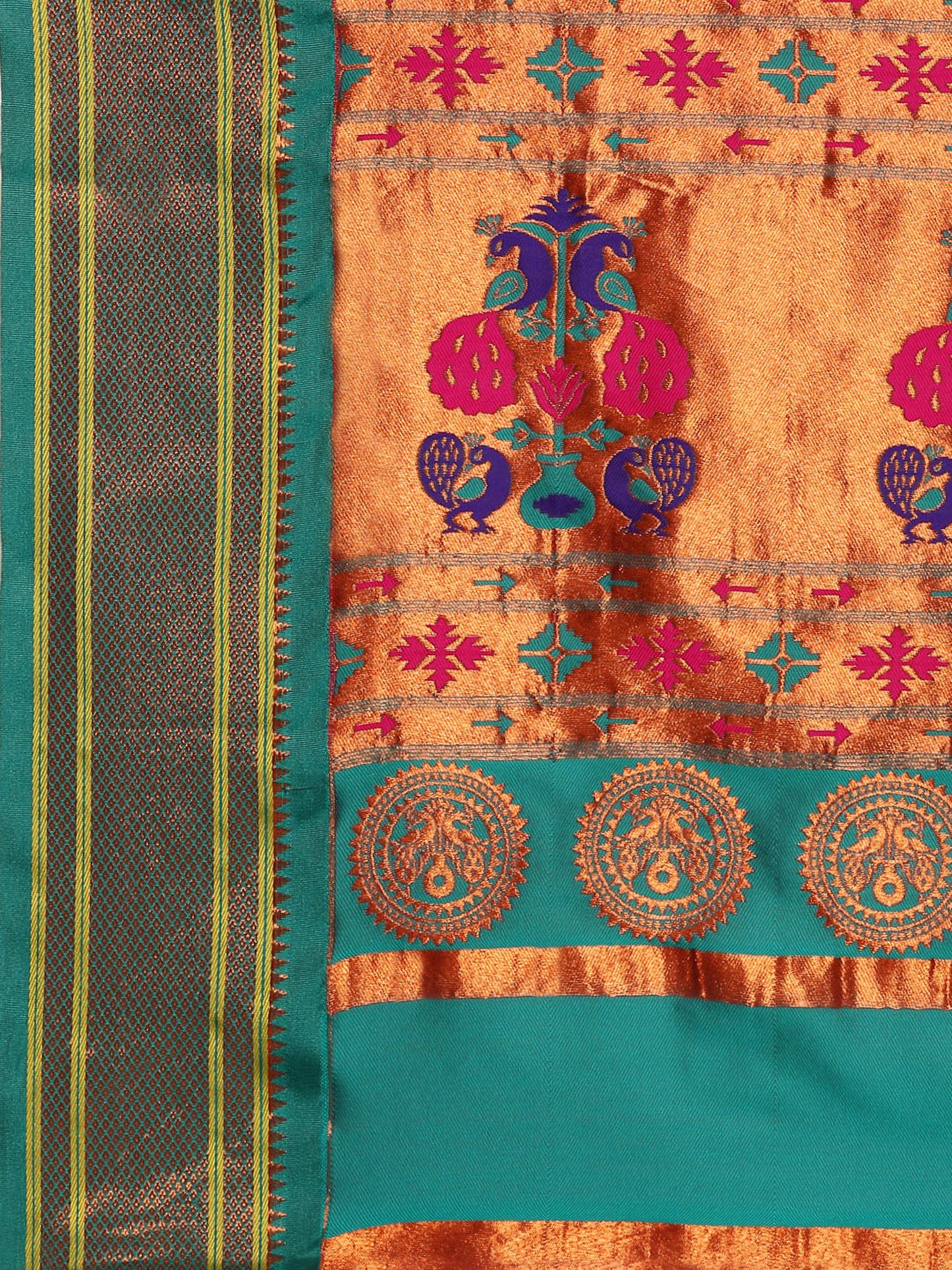 Neha Orange & Rama Soft Silk Maharani Paithani Saree