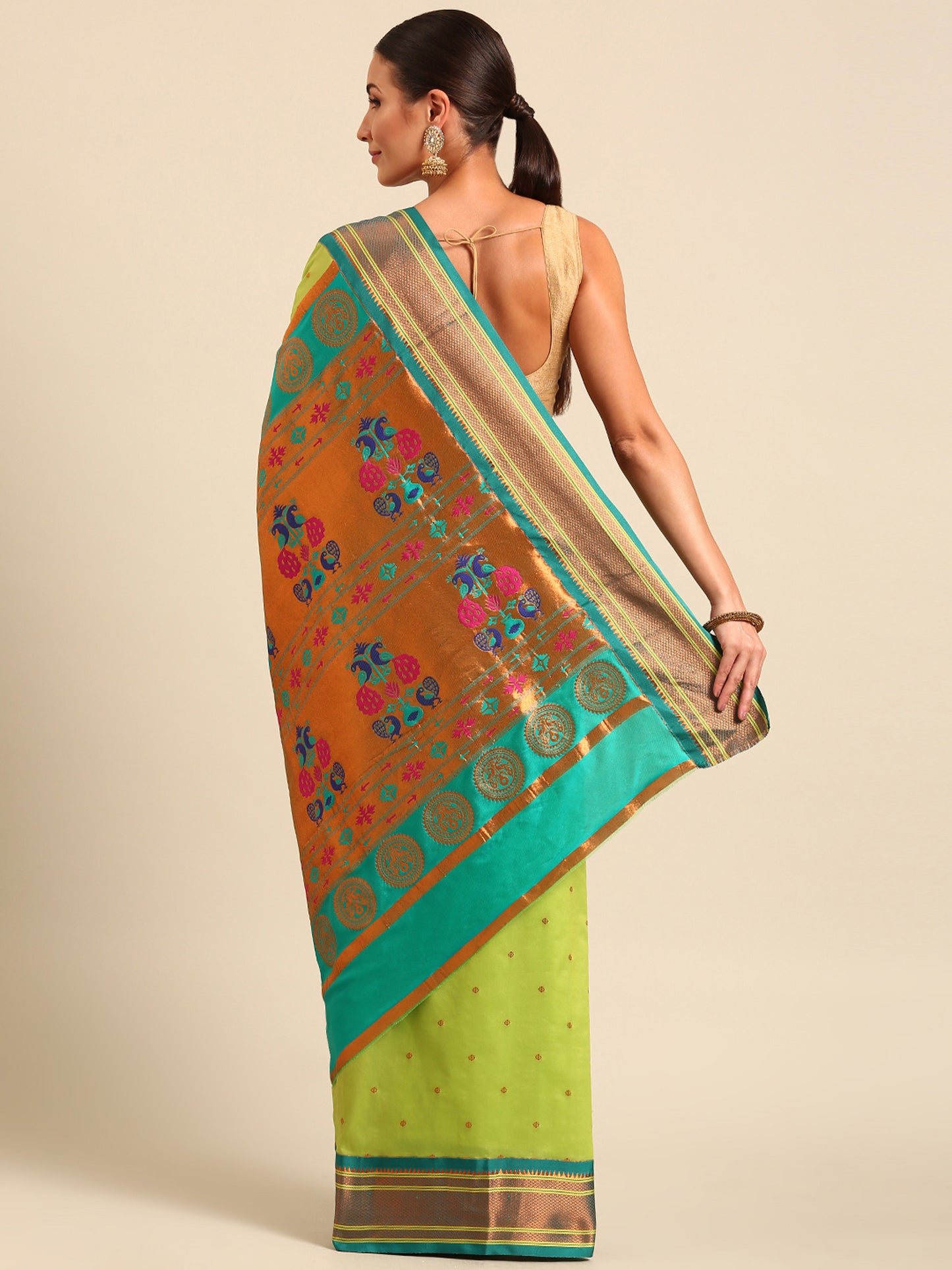 Neha Parrot Green & Rama Soft Silk Maharani Paithani Saree