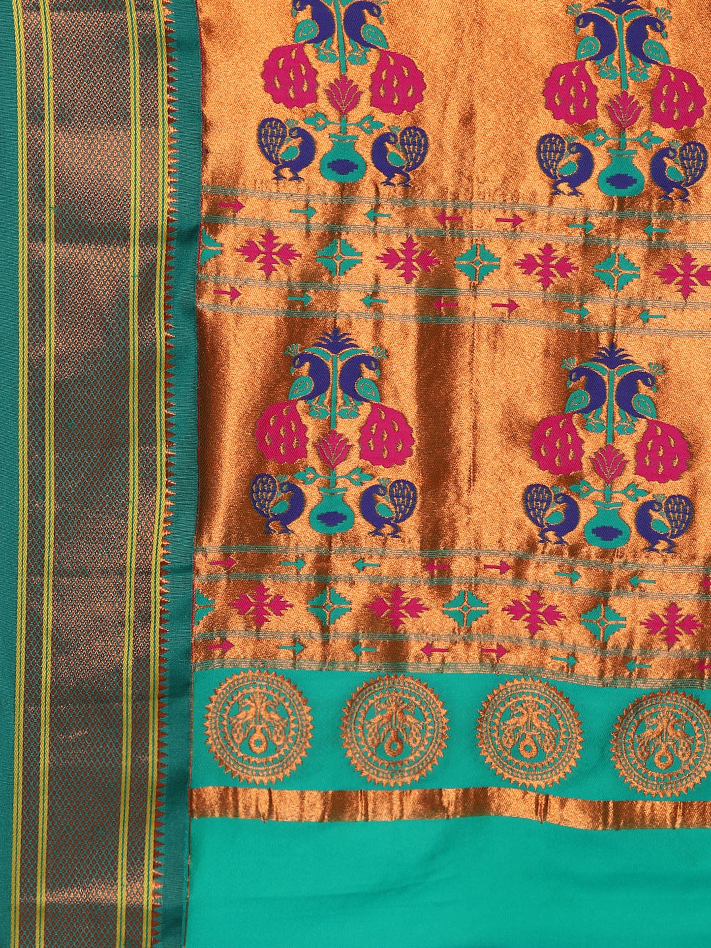 Neha Parrot Green & Rama Soft Silk Maharani Paithani Saree