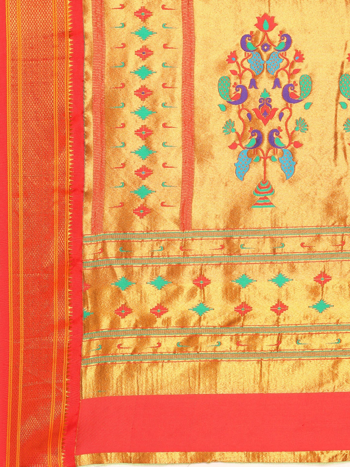Gopi Mustard & Red Soft Silk Fancy Pallu Paithani Saree