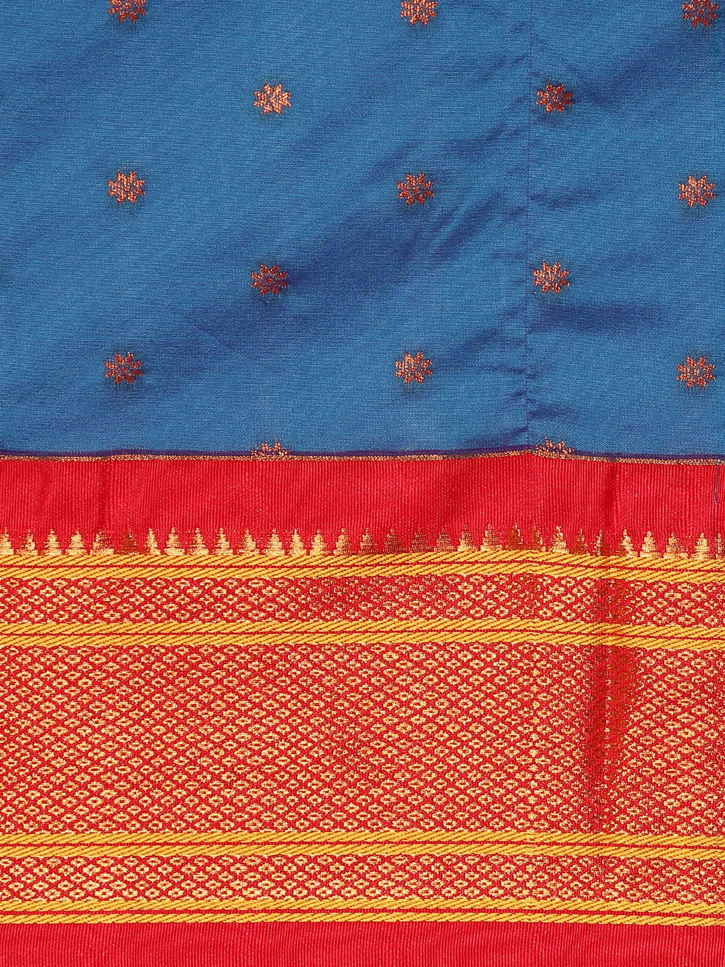 Rashmika Firozi & Red Soft Silk Double Pallu Paithani Saree