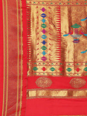 Rashmika Chintamani Blue & Red Soft Silk Double Pallu Paithani Saree Varkala Silk Sarees