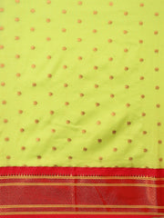 Rashmika Parrot Green & Red Soft Silk Double Pallu Paithani Saree