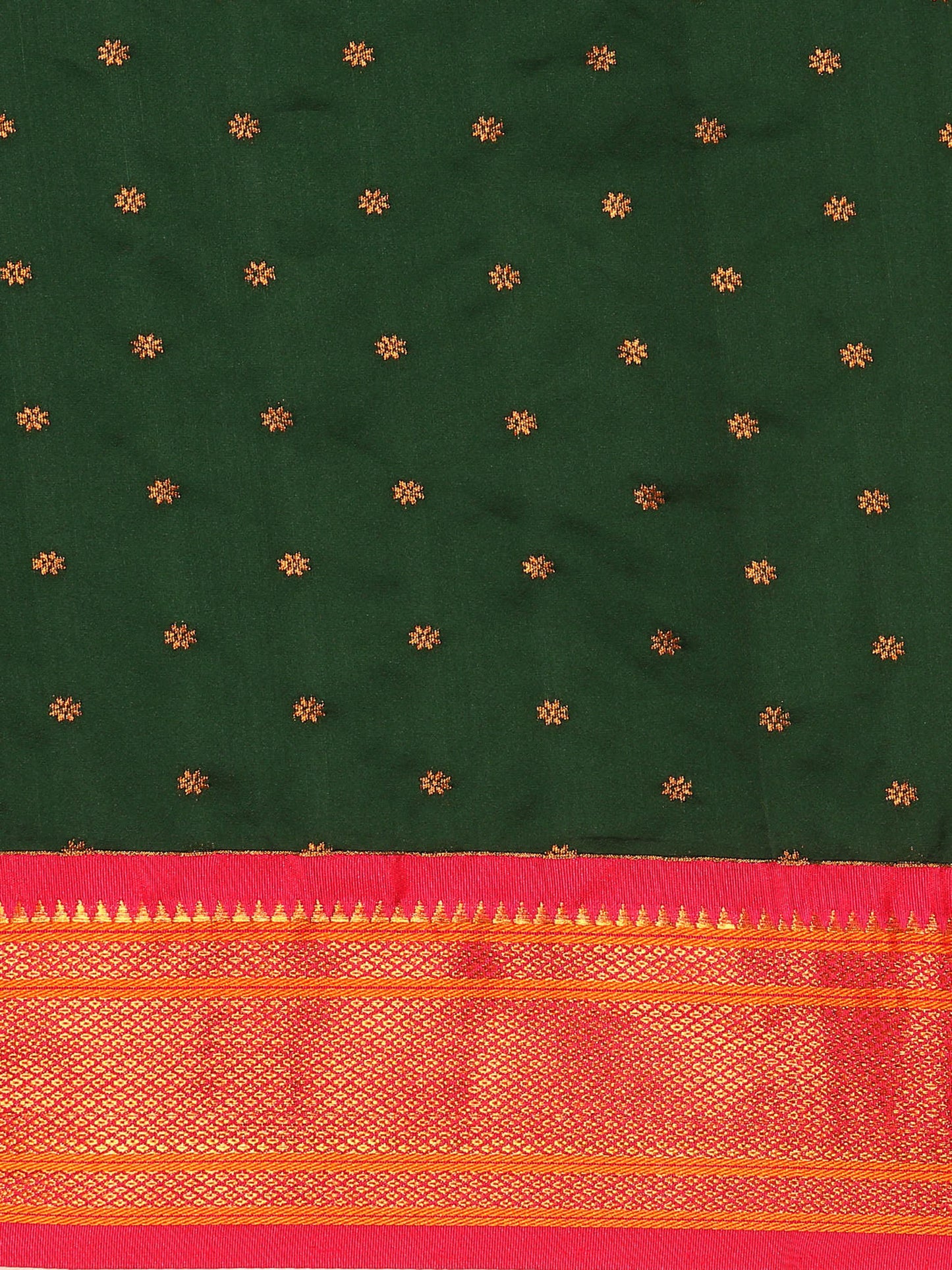 Rashmika Bottle Green & Pink Soft Silk Double Pallu Paithani Saree