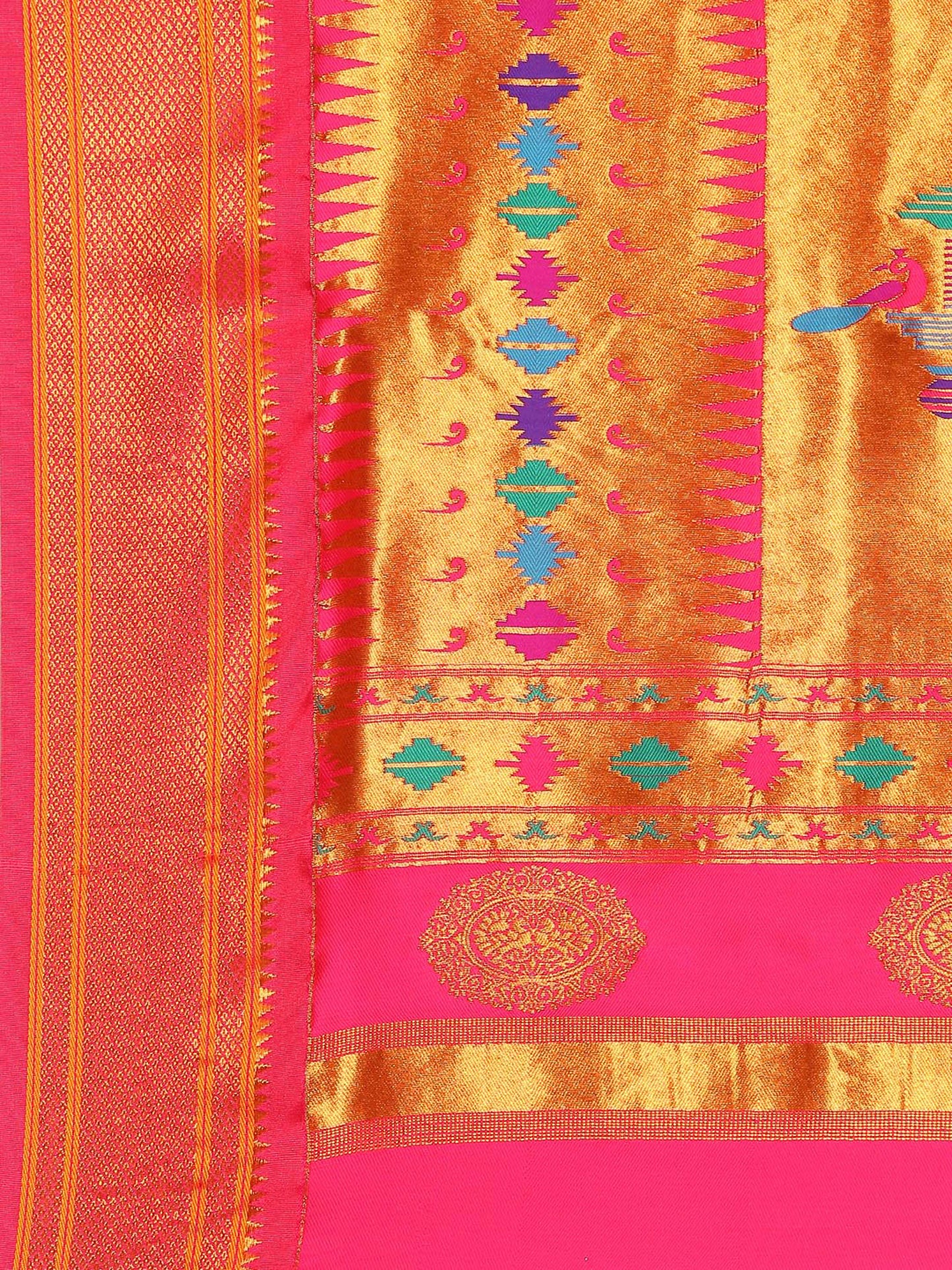 Rashmika Orange & Pink Soft Silk Double Pallu Paithani Saree