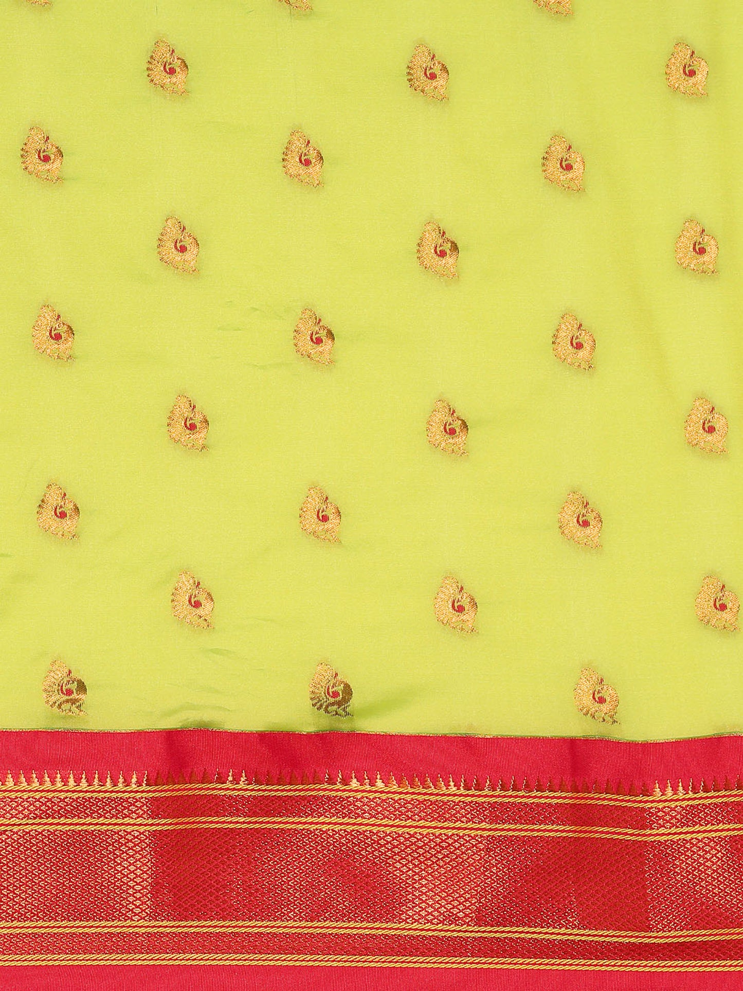 Usha Parrot Green & Red Soft Silk Maharani Paithani Saree
