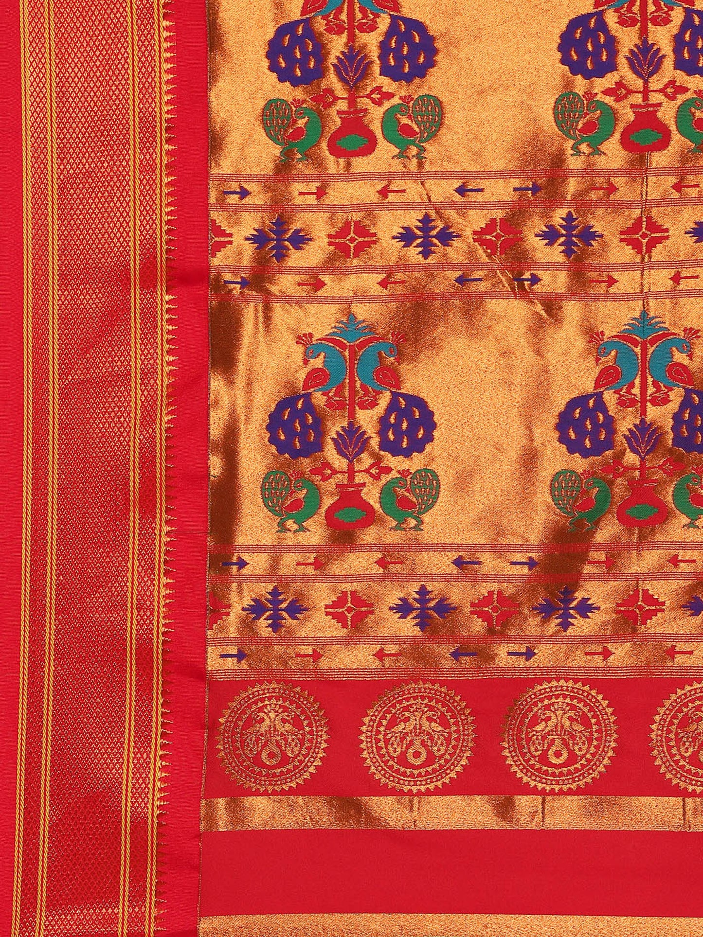 Usha Parrot Green & Red Soft Silk Maharani Paithani Saree