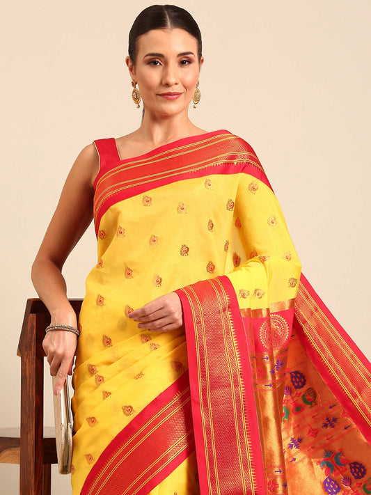 Usha Gold & Red Soft Silk Maharani Paithani Saree     Varkala Silk Sarees
