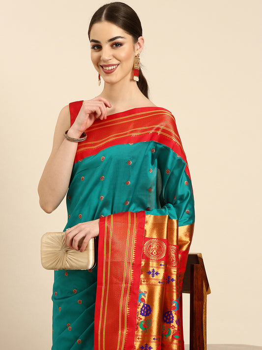 Diksha Rama & Red Soft Silk Maharani Paithani Saree