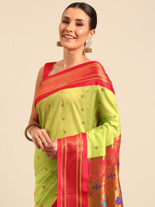 Diksha Parrot Green & Red Soft Silk Maharani Paithani Saree
