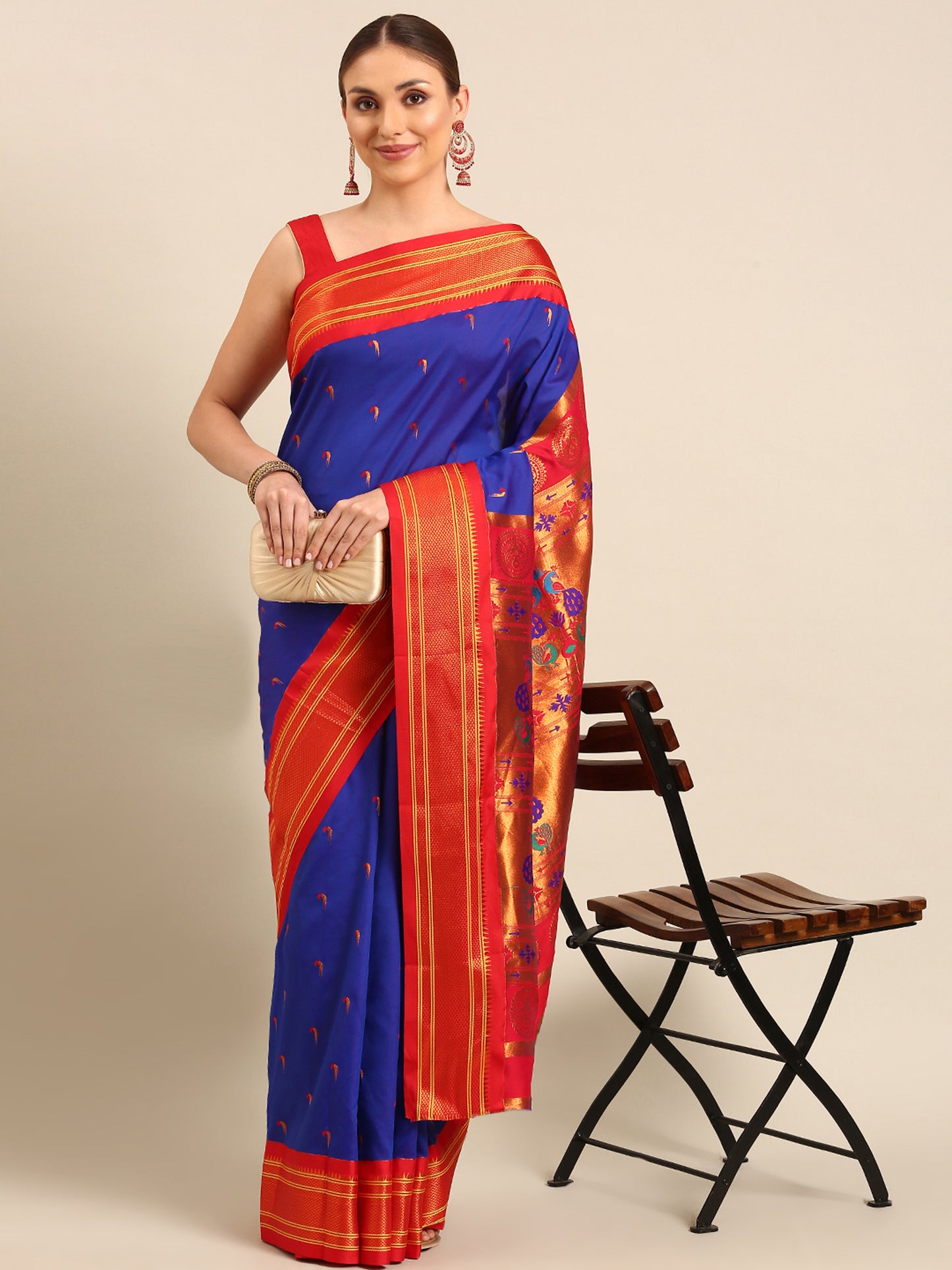 Amruta Royal Blue & Red Soft Silk Muniya Paithani Saree