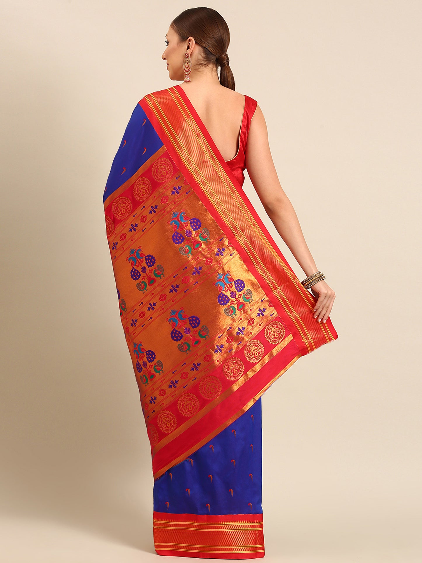 Amruta Royal Blue & Red Soft Silk Muniya Paithani Saree