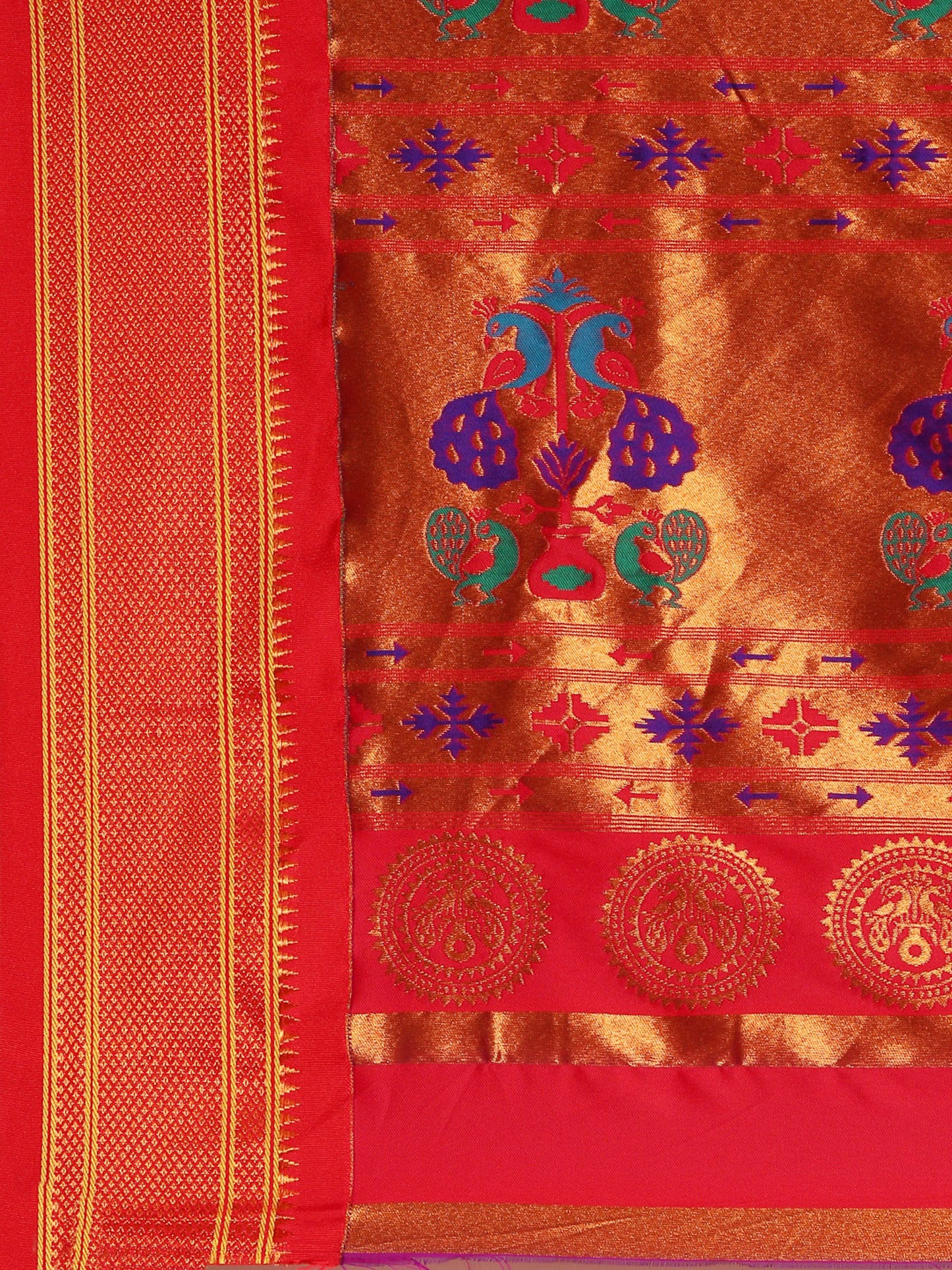 Amruta Firozi & Red Soft Silk Muniya Paithani Saree