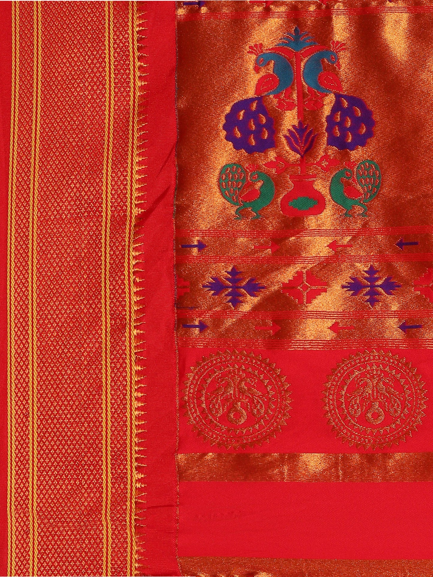 Amruta Mango Orange & Red Soft Silk Muniya Paithani Saree