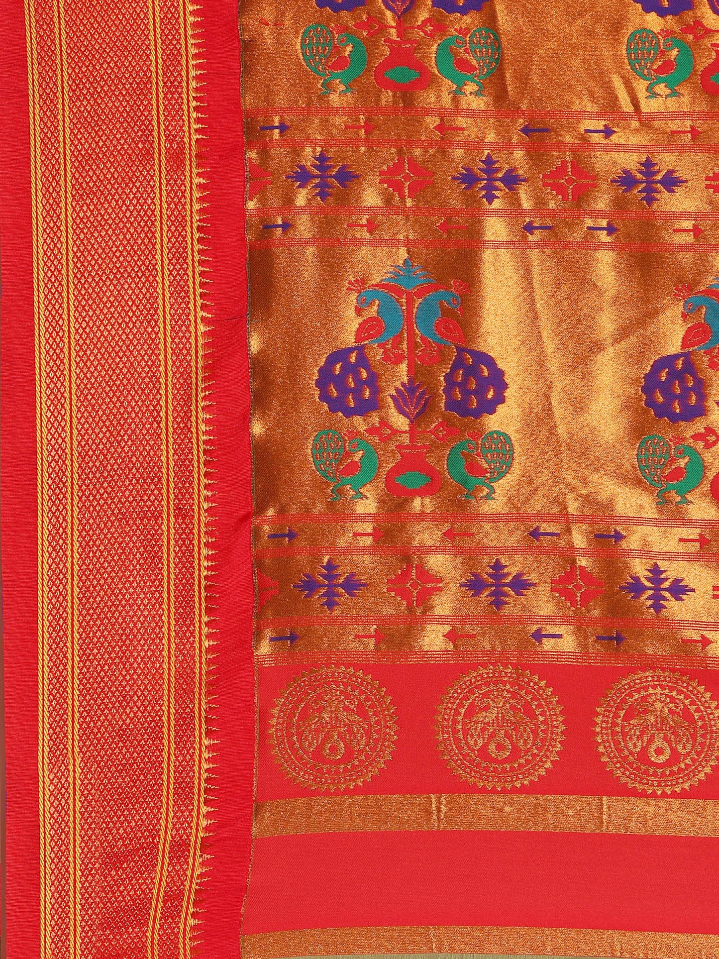 Amruta Sea Green & Red Soft Silk Muniya Paithani Saree