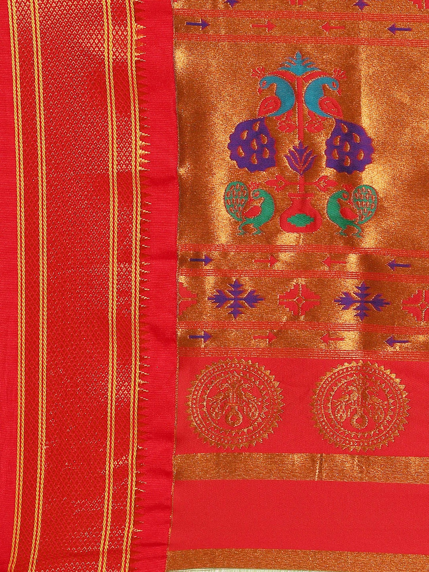 Amruta Chintamani Blue & Red Soft Silk Muniya Paithani Saree