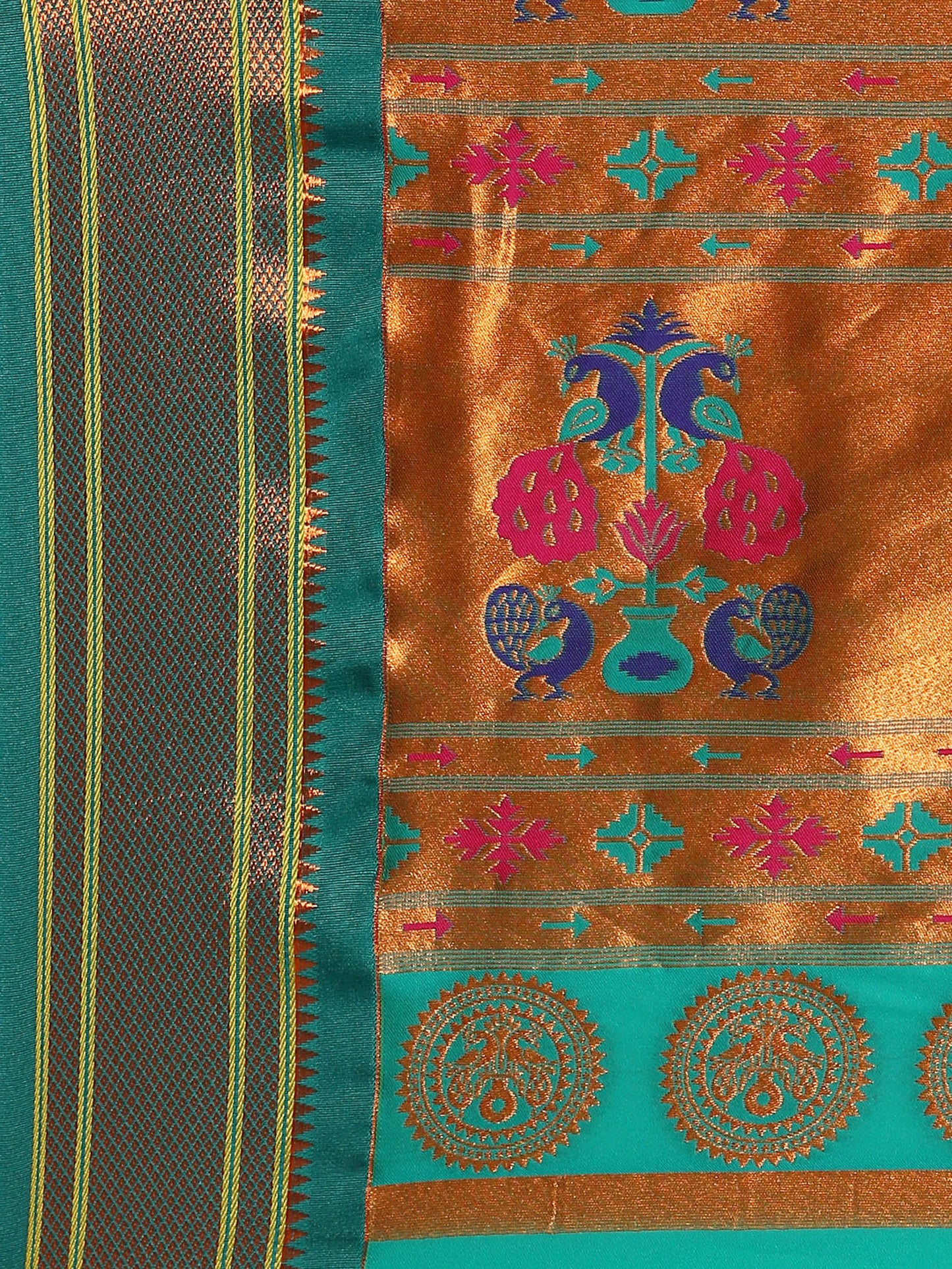 Amruta Parrot Green & Rama Soft Silk Muniya Paithani Saree