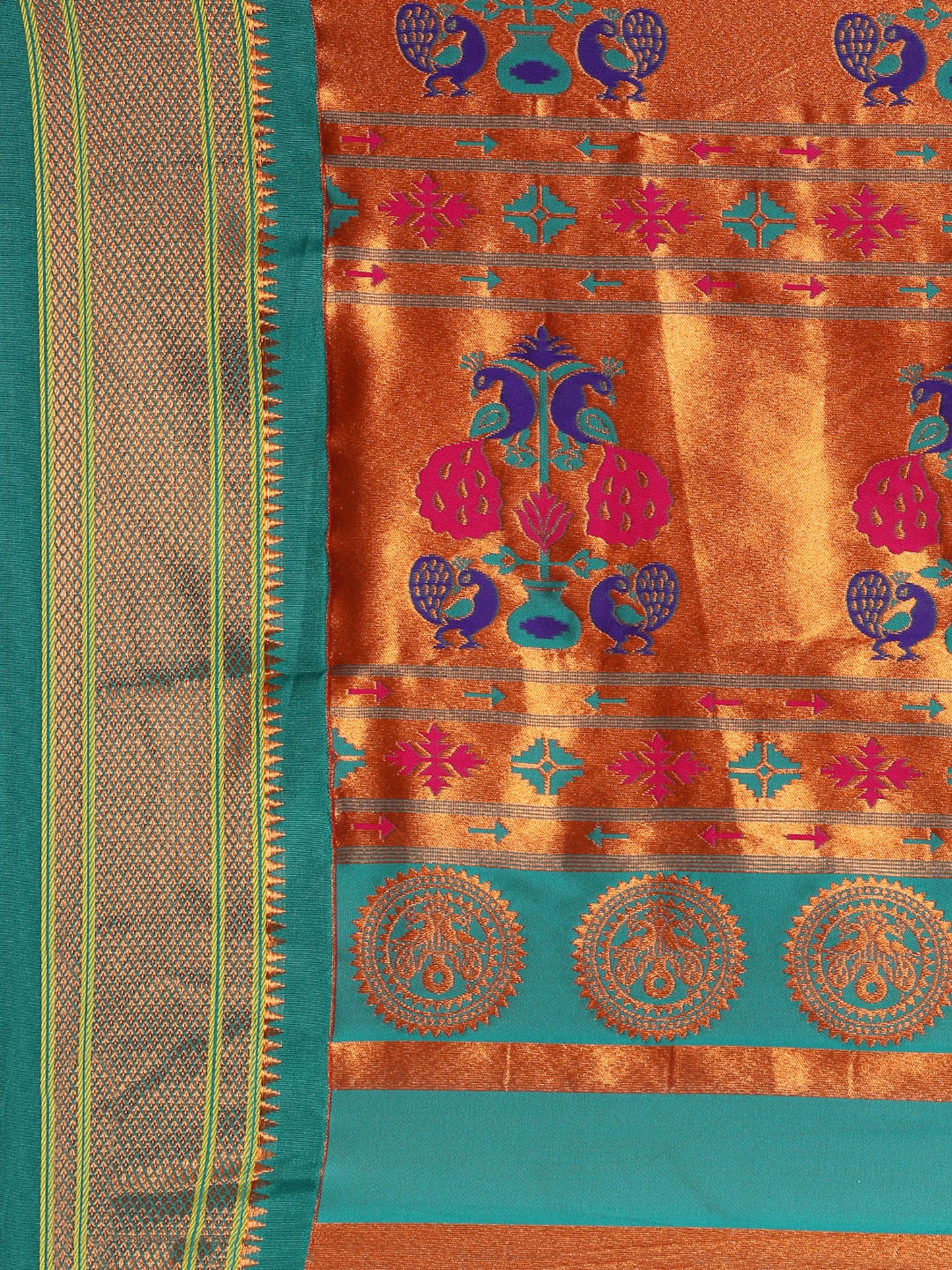 Amruta Hot Pink & Rama Soft Silk Muniya Paithani Saree