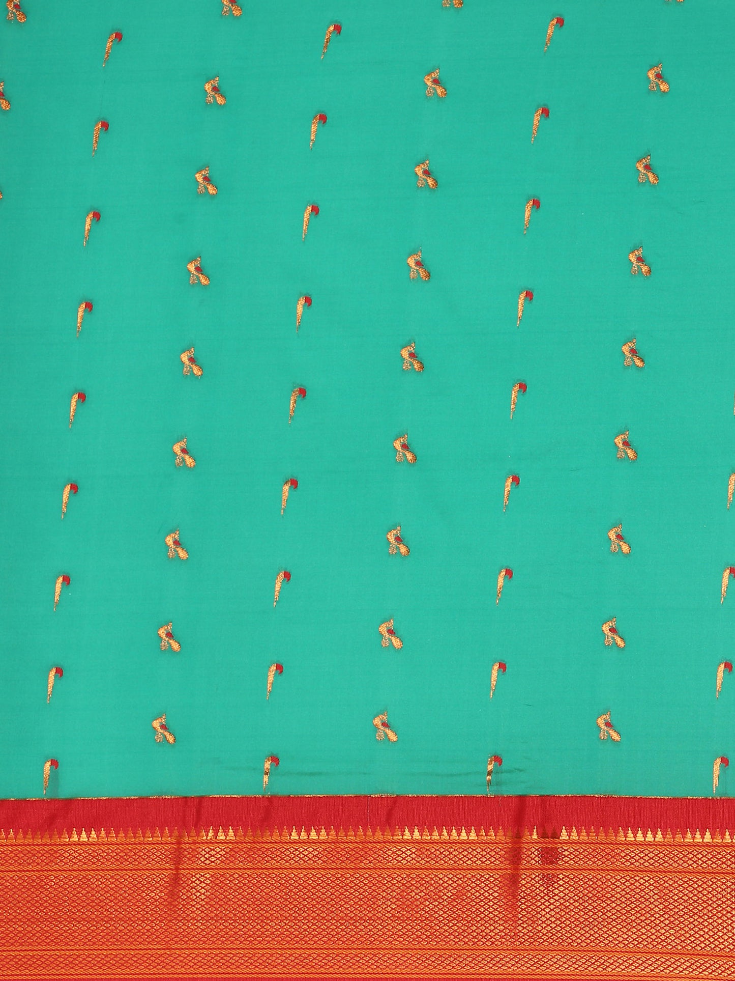 Aarushi Sea Green & Red Soft Silk Muniya Paithani Saree