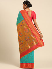 Suruchi Chintamani Blue & Red Soft Silk Muniya Paithani Saree