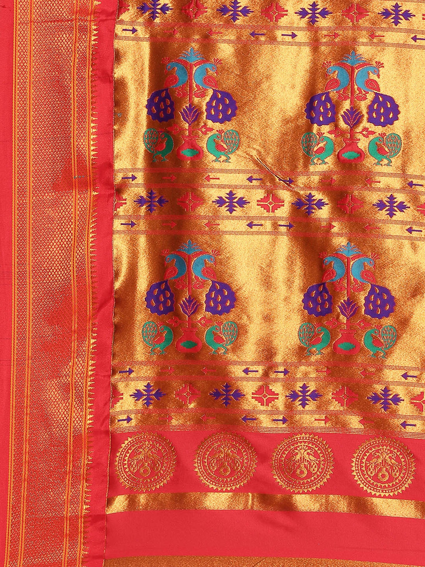 Chandrkala Bottle Green & Red Soft Silk Chandrakor Paithani Saree