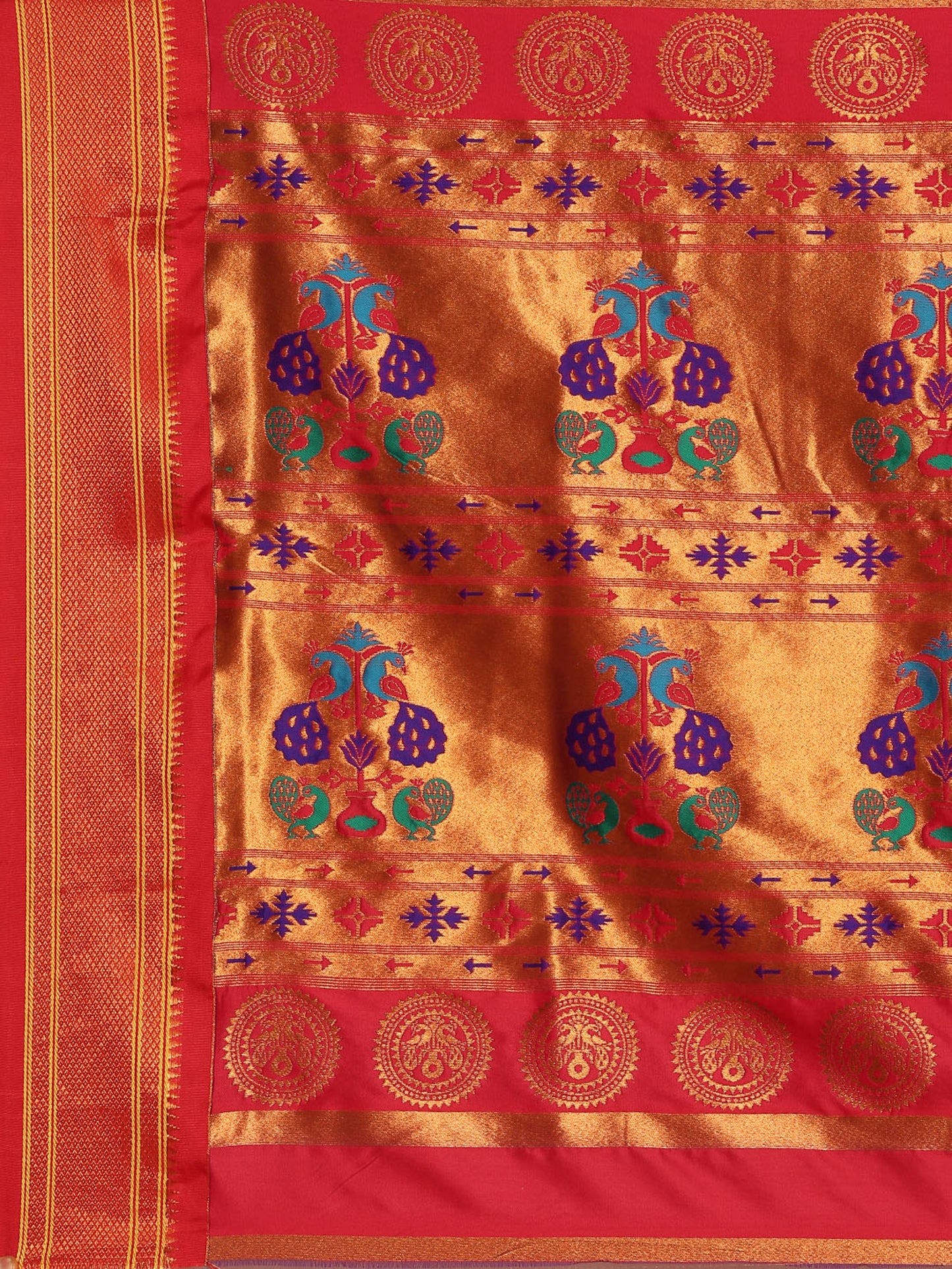 Chandrkala Royal Blue & Red Soft Silk Chandrakor Paithani Saree