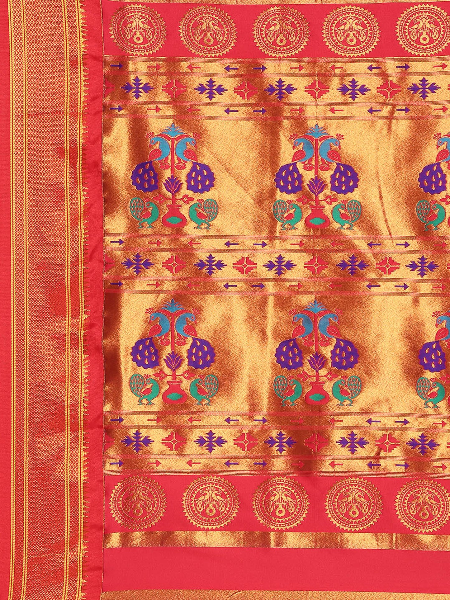 Chandrkala Indigo Blue & Red Soft Silk Chandrakor Paithani Saree