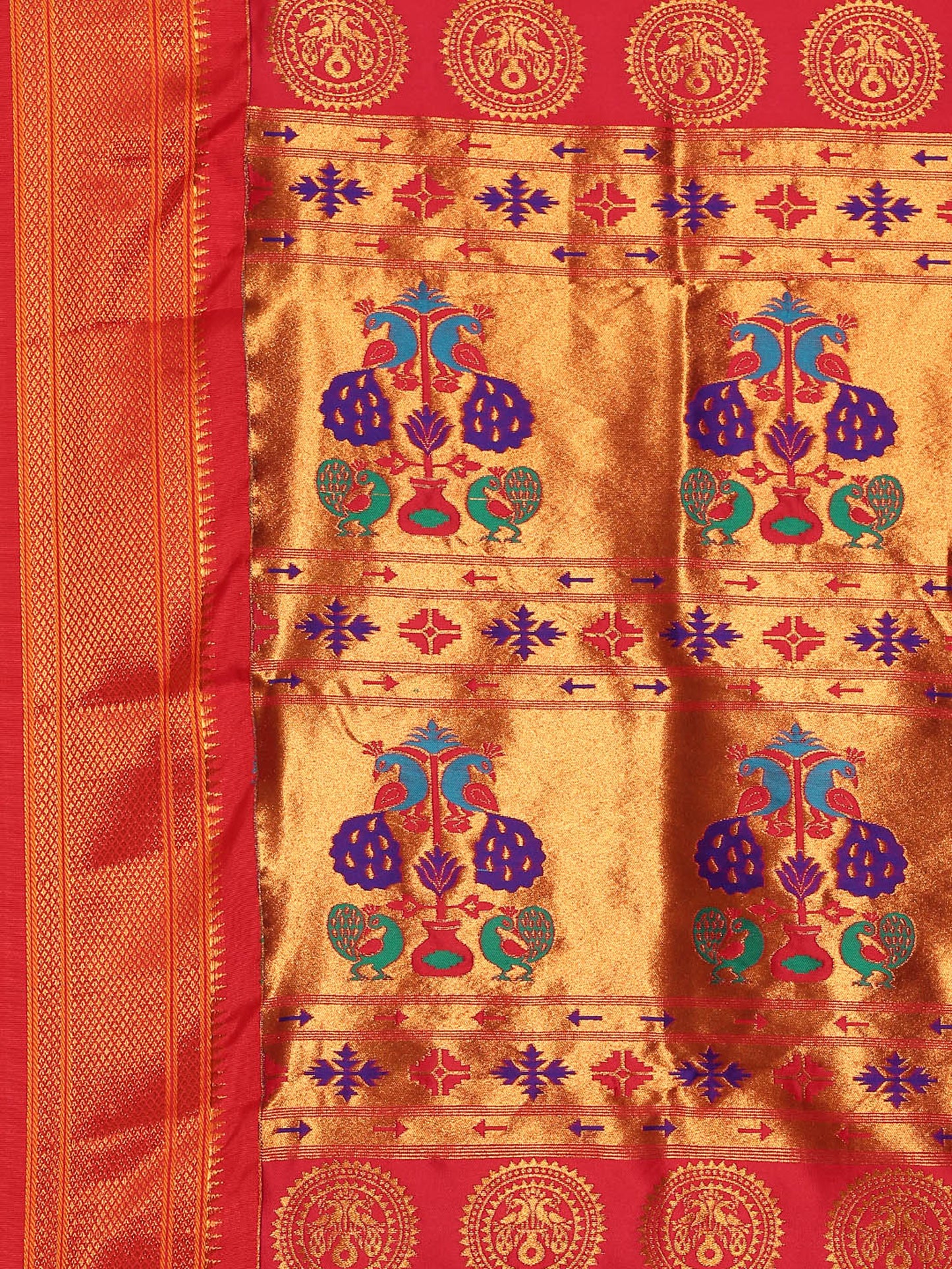 Chandrkala Rama & Red Soft Silk Chandrakor Paithani Saree