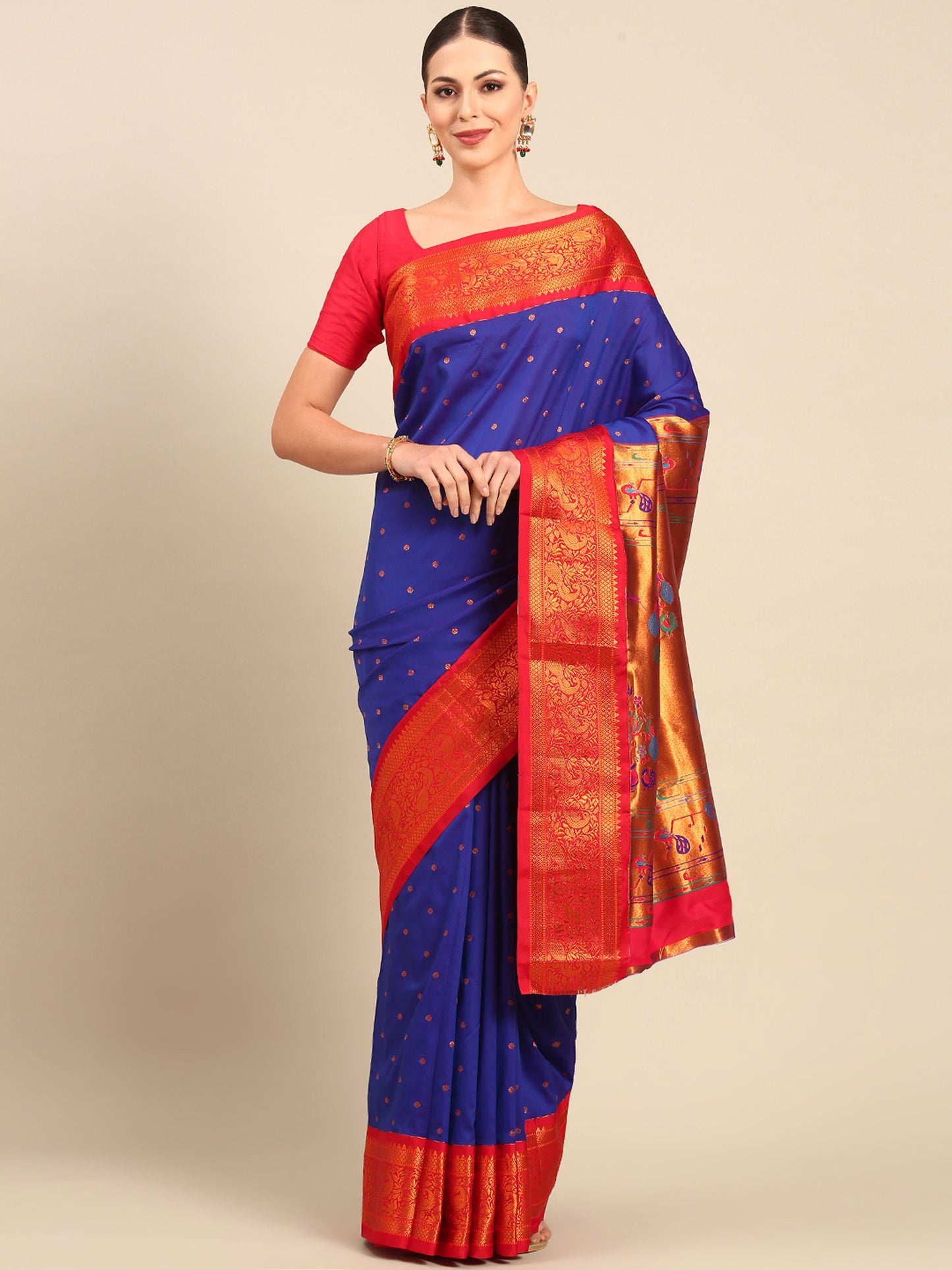 Kanika Royal Blue & Red Soft Silk Fancy Pallu Kadiyal Paithani Saree