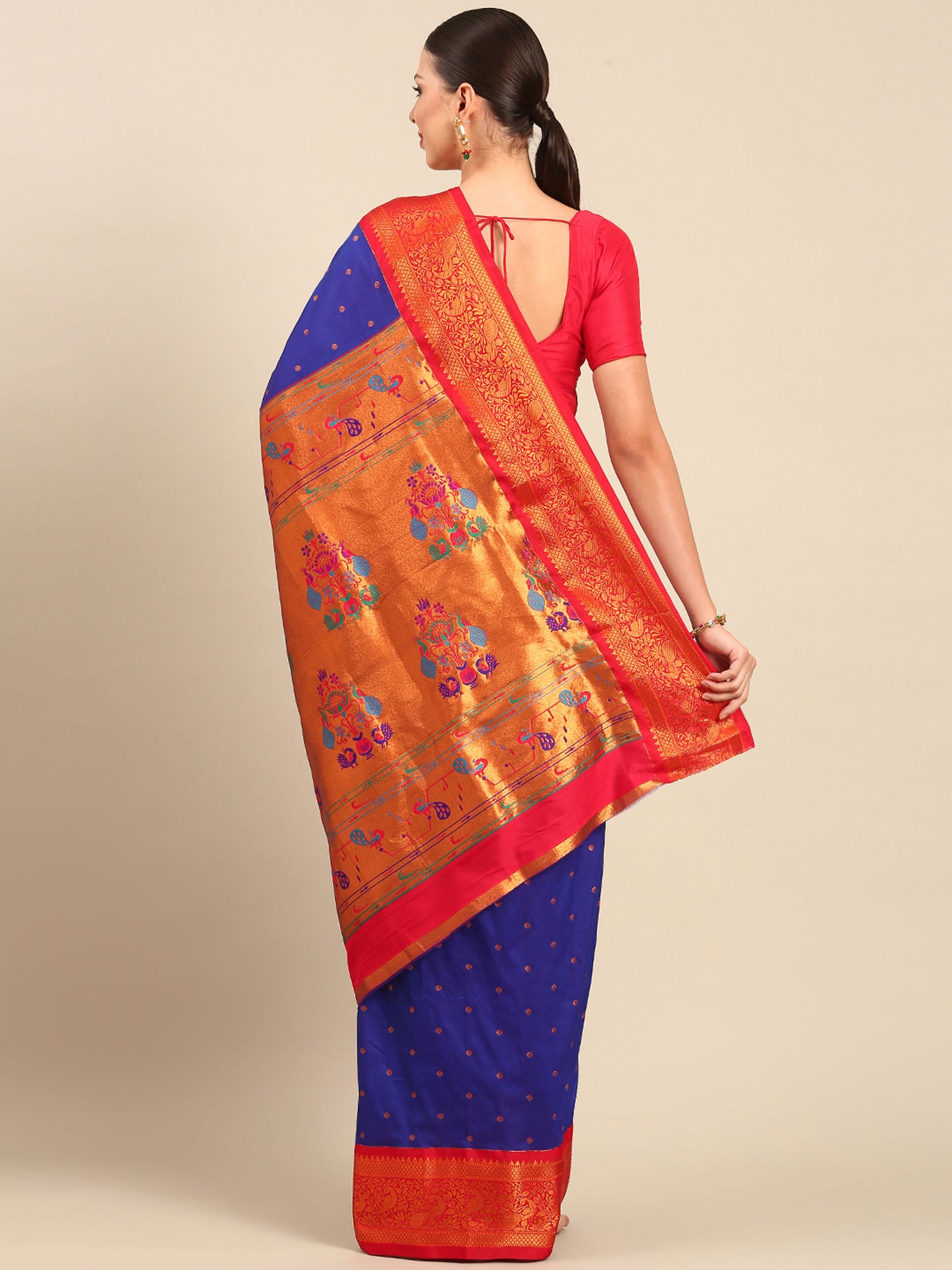 Kanika Royal Blue & Red Soft Silk Fancy Pallu Kadiyal Paithani Saree