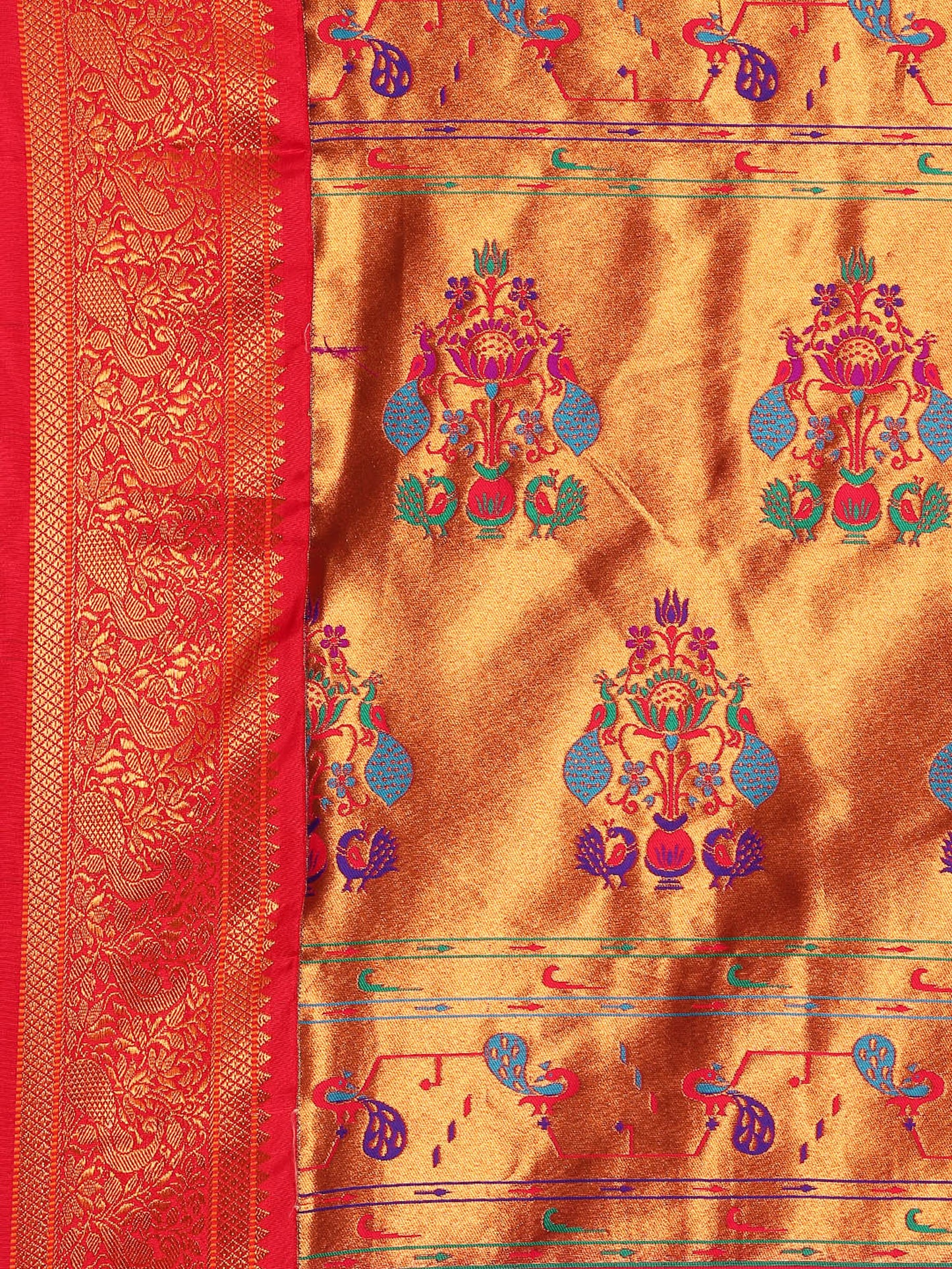 Kanika Royal Blue & Red Soft Silk Fancy Pallu Kadiyal Paithani Saree