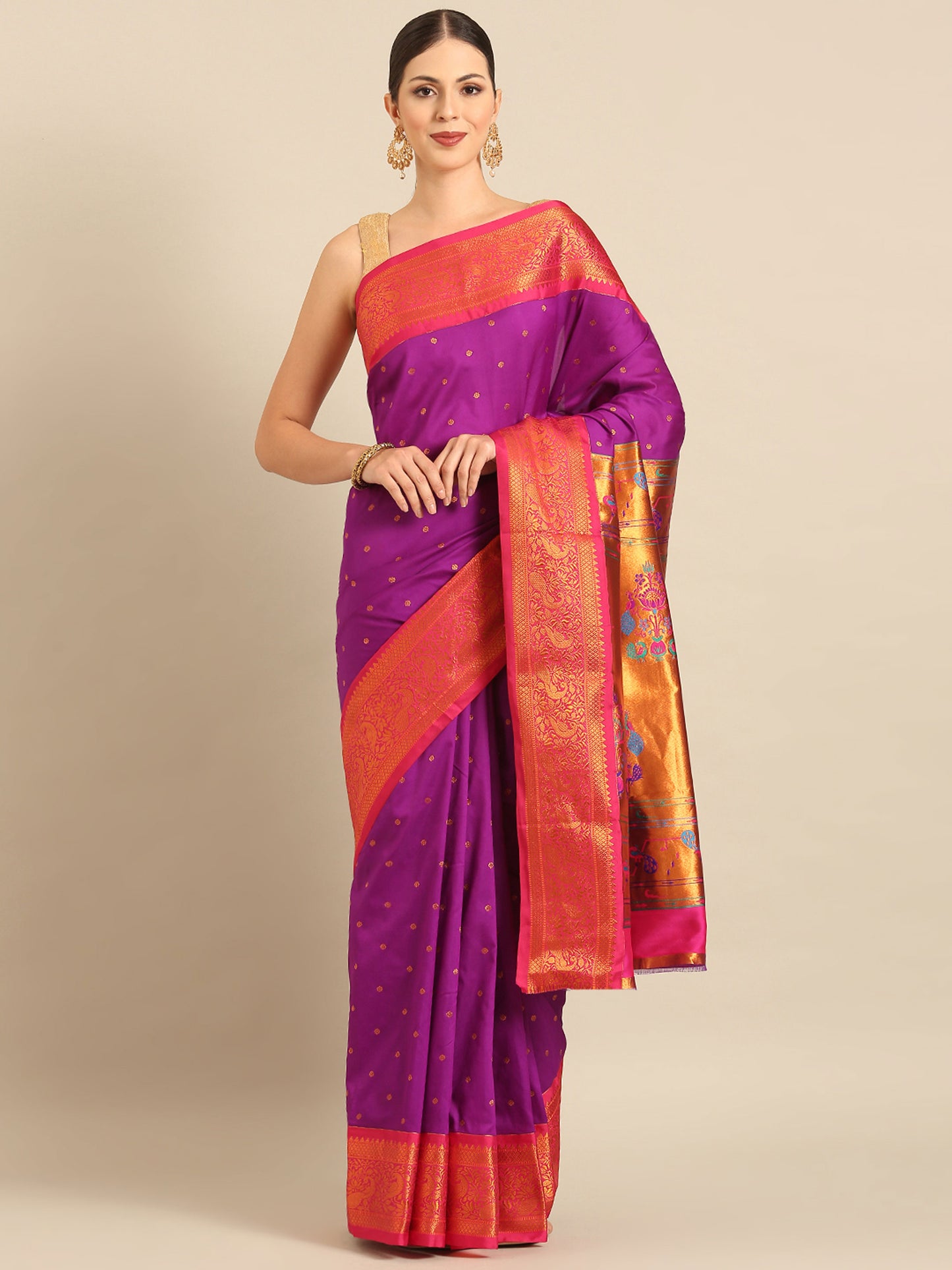 Kanika Purple & Pink Soft Silk Fancy Pallu Kadiyal Paithani Saree
