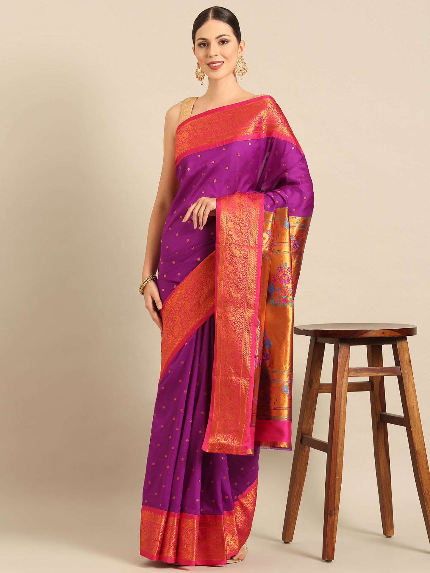 Kanika Purple & Pink Soft Silk Fancy Pallu Kadiyal Paithani Saree