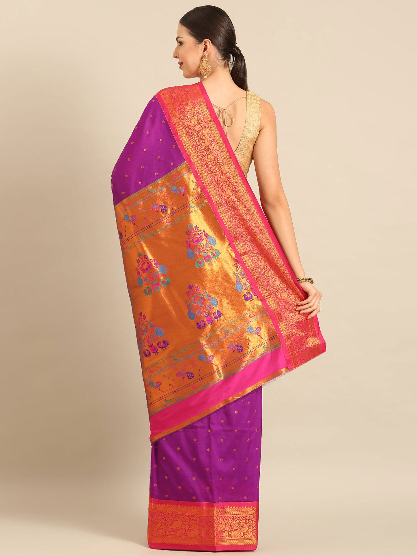 Kanika Purple & Pink Soft Silk Fancy Pallu Kadiyal Paithani Saree