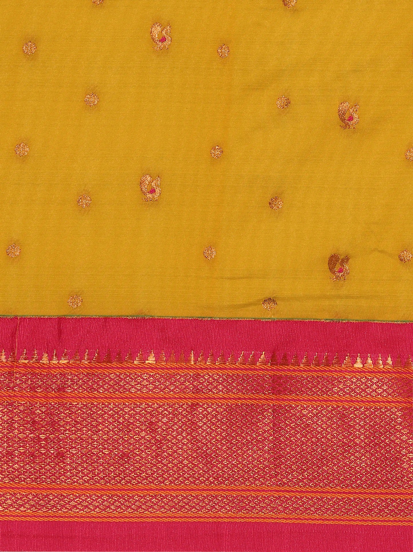 Mukta Mustard & Pink Soft Silk Kadiyal Maharani Paithani Saree