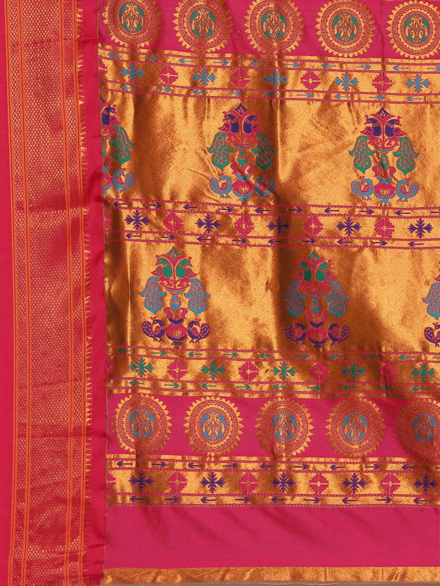 Mukta Mustard & Pink Soft Silk Kadiyal Maharani Paithani Saree
