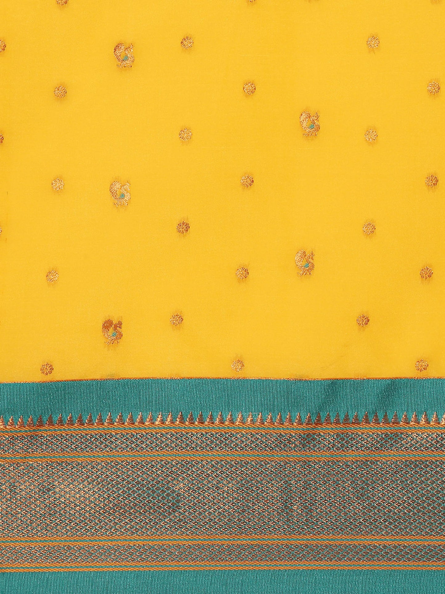 Mukta Haldi & Rama Soft Silk Kadiyal Maharani Paithani Saree